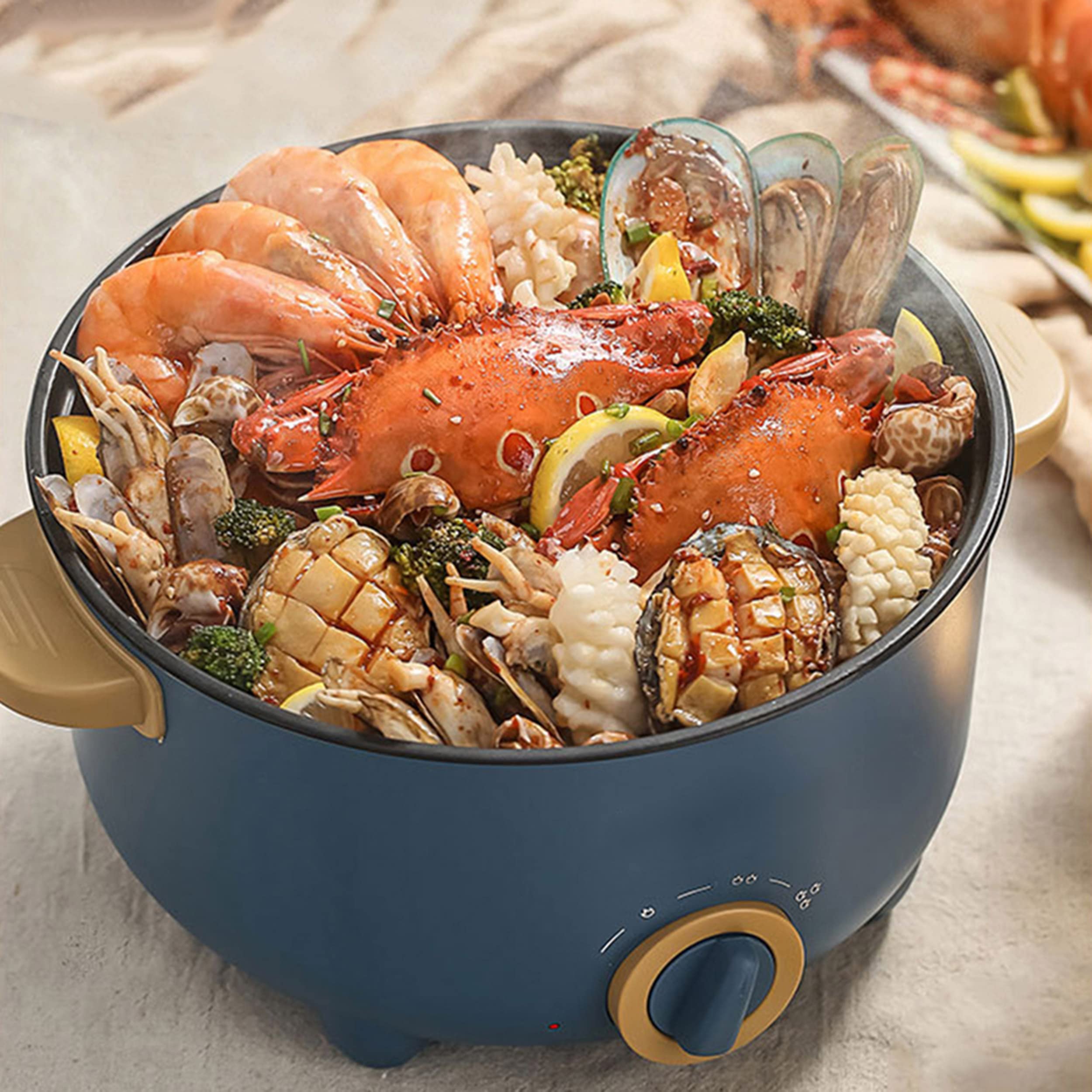 Multifunctional 3L Non-Stick Electric Hot Pot Cooker - 110V Skillet & Grill for Shabu Shabu, Ramen, Steak & Stir Fry - Perfect for Home, Office, Dorm & Party Cooking