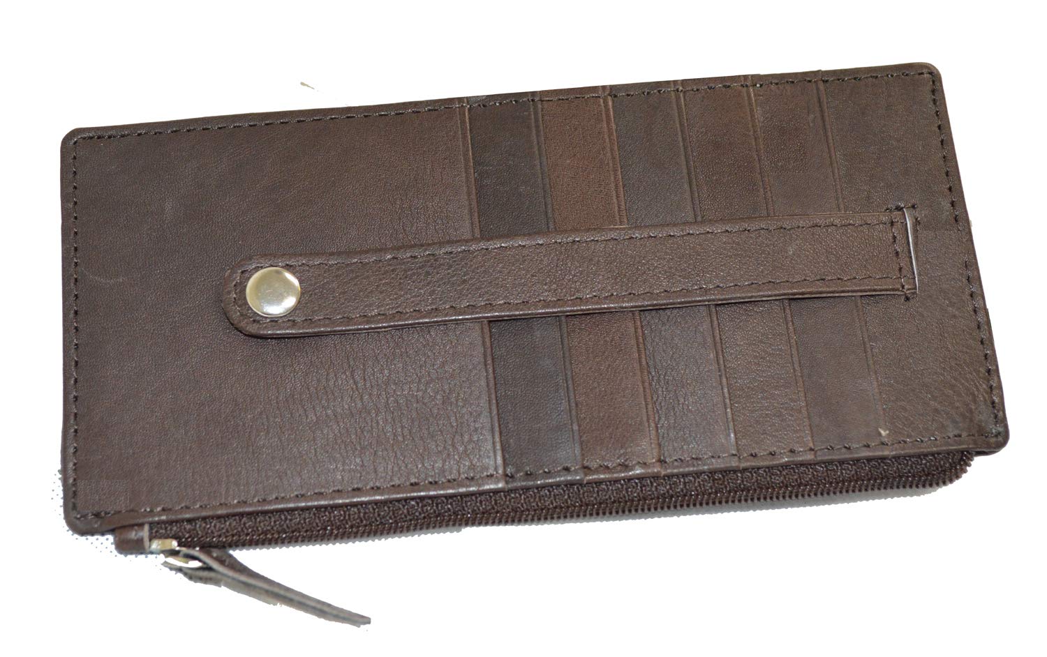 Genuine Leather Women's Slim Wallet - Card Case with Zipper & Strap for Business & Travel