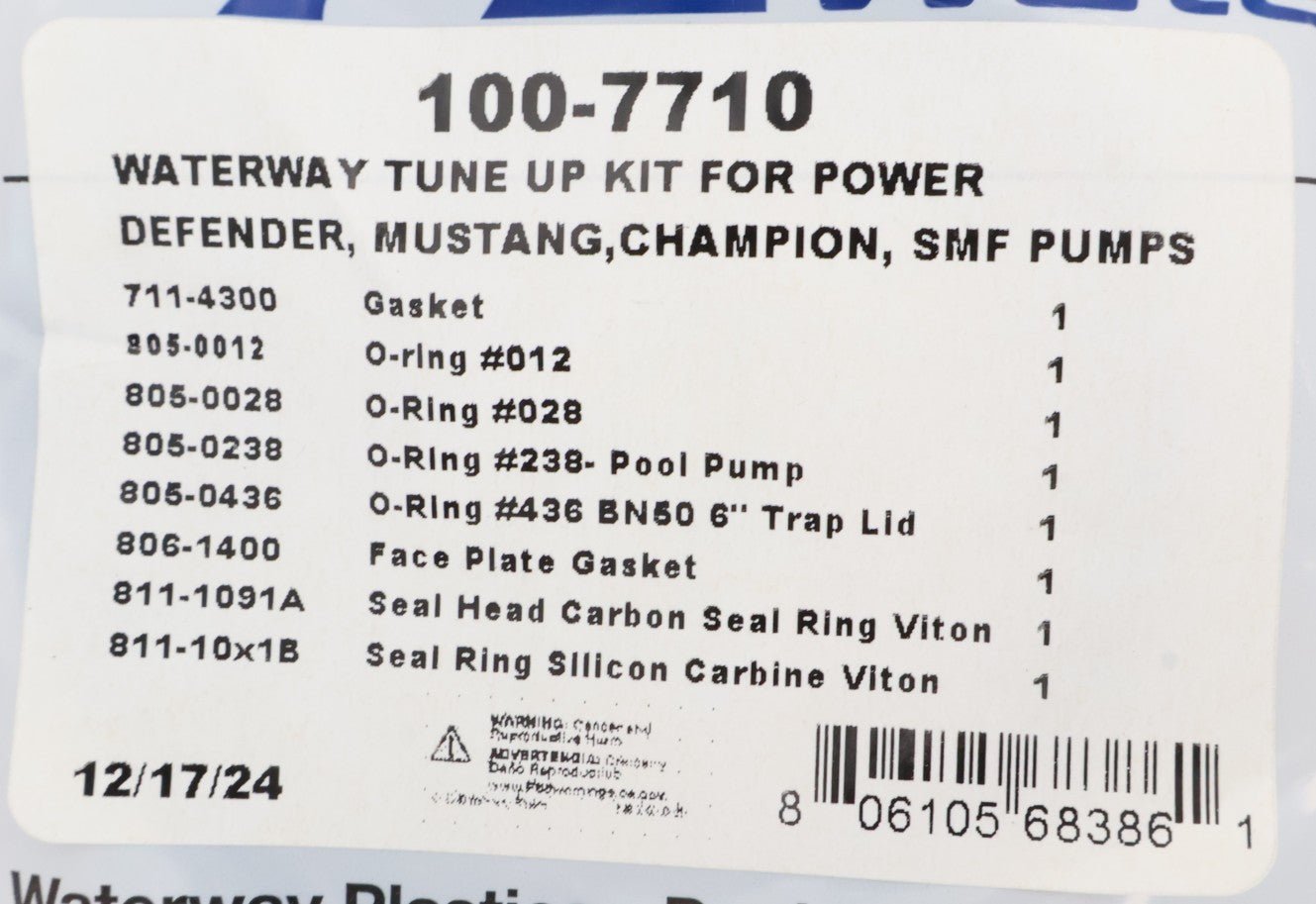Waterway Tune Up Kit for Power Defender, Mustang, Champion & SMF Pumps 100 7710 - Pool Pump Repair & Maintenance Replacement Parts for Swimming Pool Equipment