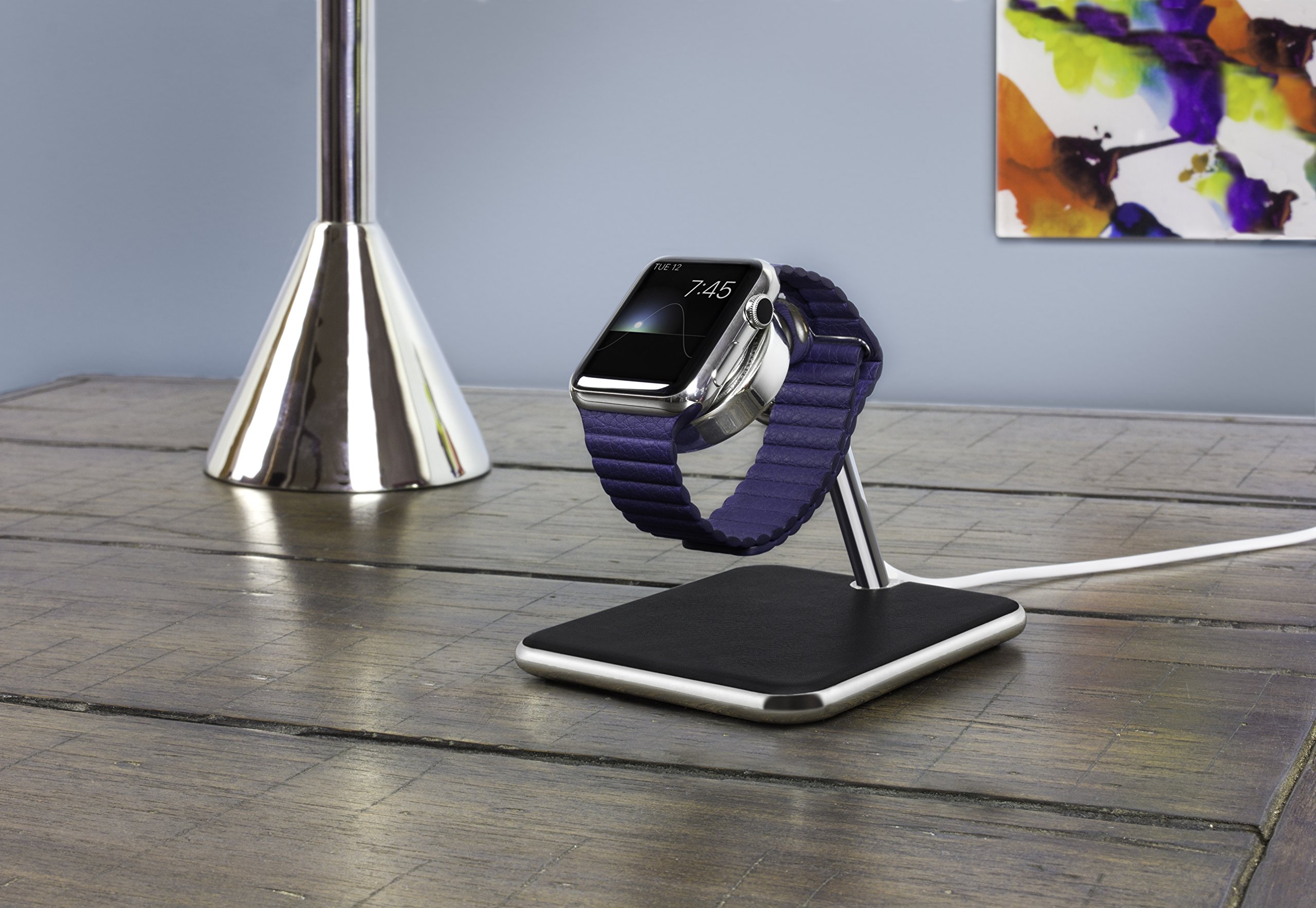 Twelve South Forte for Apple Watch - Premium Leather & Chrome Charging Stand | Elegant Display & Charging Station for Home, Office, or Nightstand