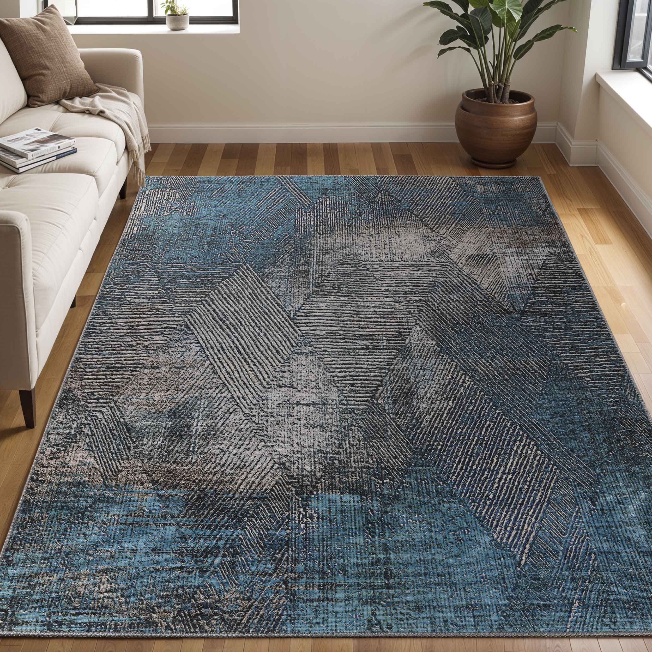 Modern Geometric Power Loomed Indoor Area Rug - Non-Slip Living Room Carpet, Bedroom Runner Rug for Home Decor - Perfect for Living Spaces, Bedrooms & Offices