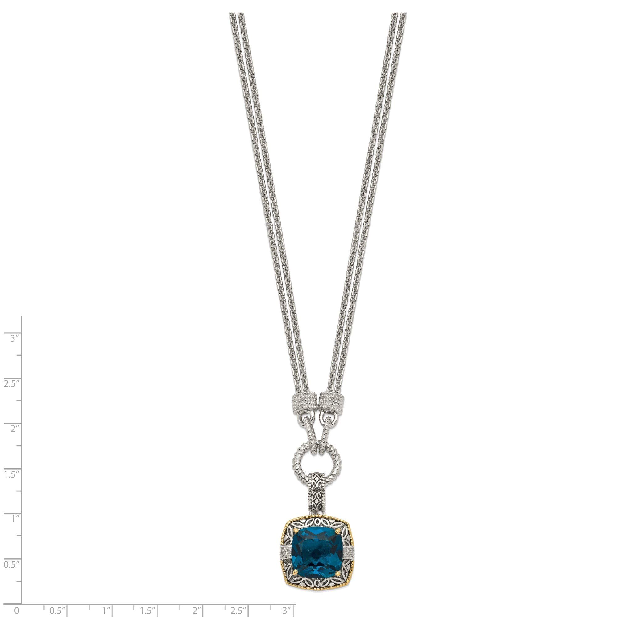 Bonyak Sterling Silver 14K London Blue Topaz & Diamond Necklace - 1 Inch Extender Chain for Women, Elegant Gift for Anniversary, Wedding & Special Occasions