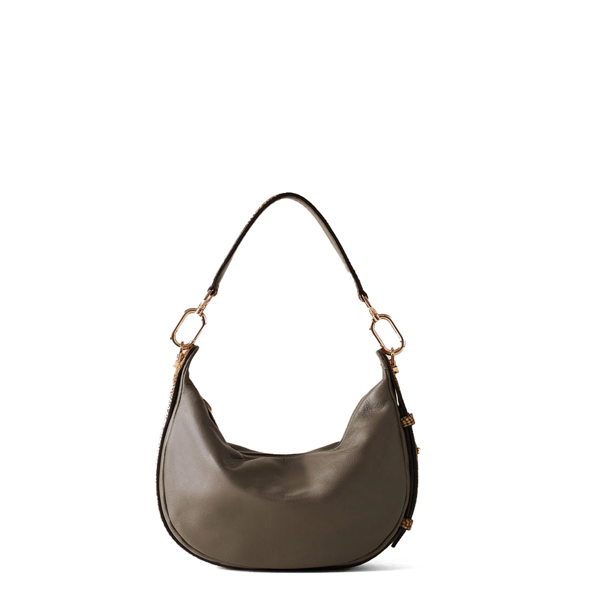 Borbonese Hobo Bag Oyster Small Clay Grey OP Naturale 923737AR1 - Stylish Crossbody Purse for Women, Perfect for Work, Travel & Everyday Use
