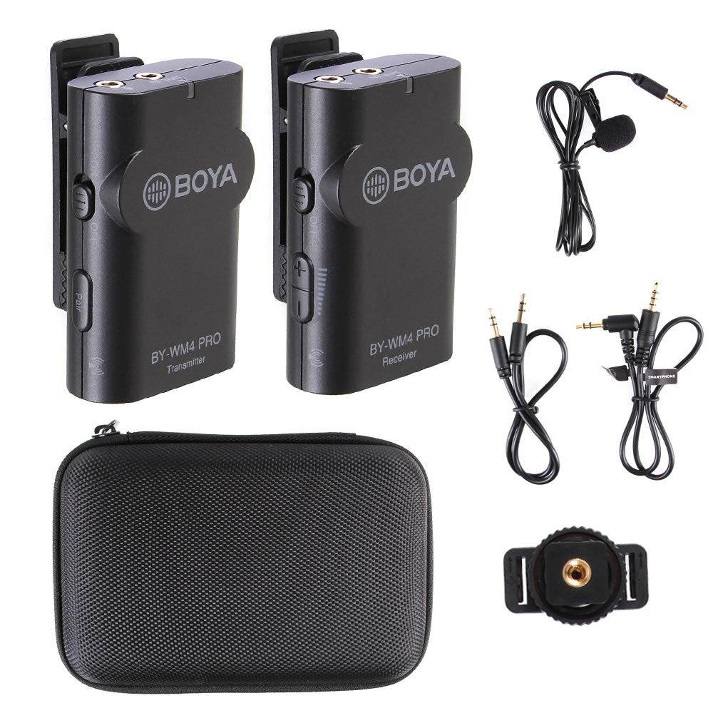 BOYA by-WM4 Pro 2.4GHz Wireless Lavalier Microphone Kit (Transmitter + Receiver) for DSLR, Camcorder, Smartphone, PC & Tablet - Crystal Clear Audio Recording for Interviews, Vlogging & Live Streaming