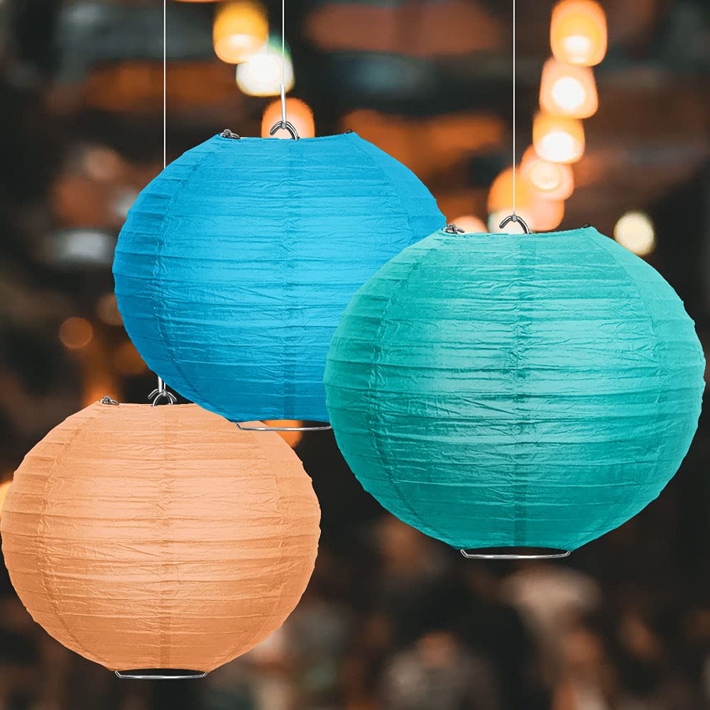 5 Pack Turquoise Tissue Paper Lanterns (14 Inch) - Elegant Party Decorations for Wedding, Birthday, Baby Shower & Home Decor - Perfect for Indoor & Outdoor Celebrations