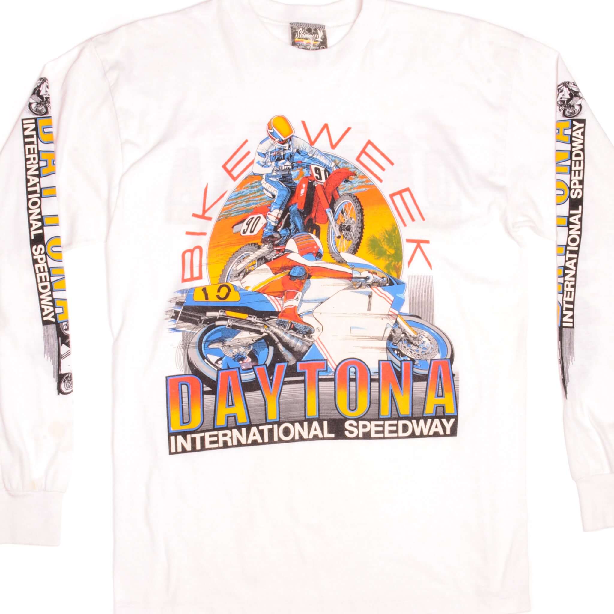 Vintage Daytona Bike Week Long Sleeve T-Shirt - 1990s Retro Motorcycle Tee - Medium Size - Made in USA - Perfect for Biker Rallies & Vintage Enthusiasts