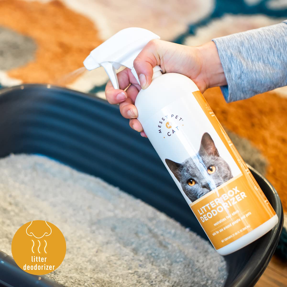 Natural Cat Litter Box Deodorizer with Enzymes - Eliminates Litter Box Odors Safely for Cats & Kittens - 27.05 fl oz - Perfect for Multi-Cat Homes & Small Spaces