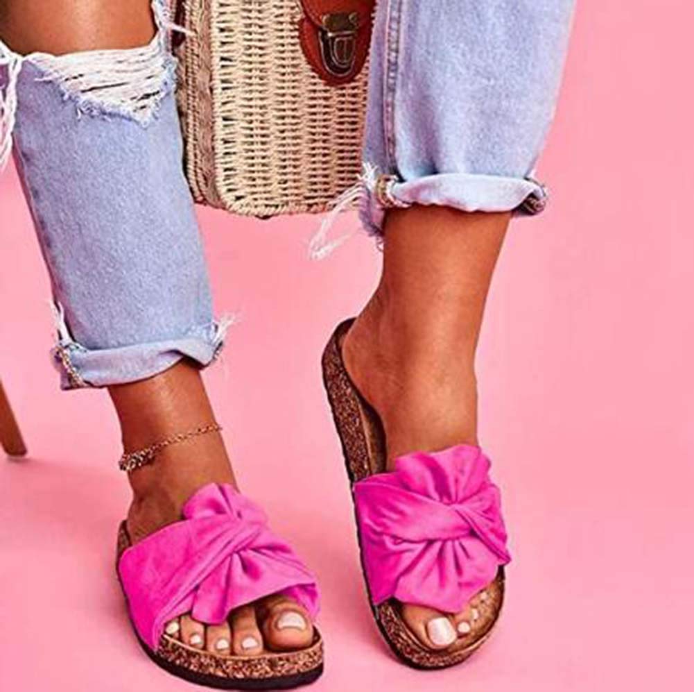 WODETIAN Women's Bohemian Flat Sandals - Non-Slip Summer Beach Flip Flops, Open Toe Casual Slippers for Women, Pink Size 35 | Perfect for Beach, Poolside, Vacation & Outdoor Summer Activities