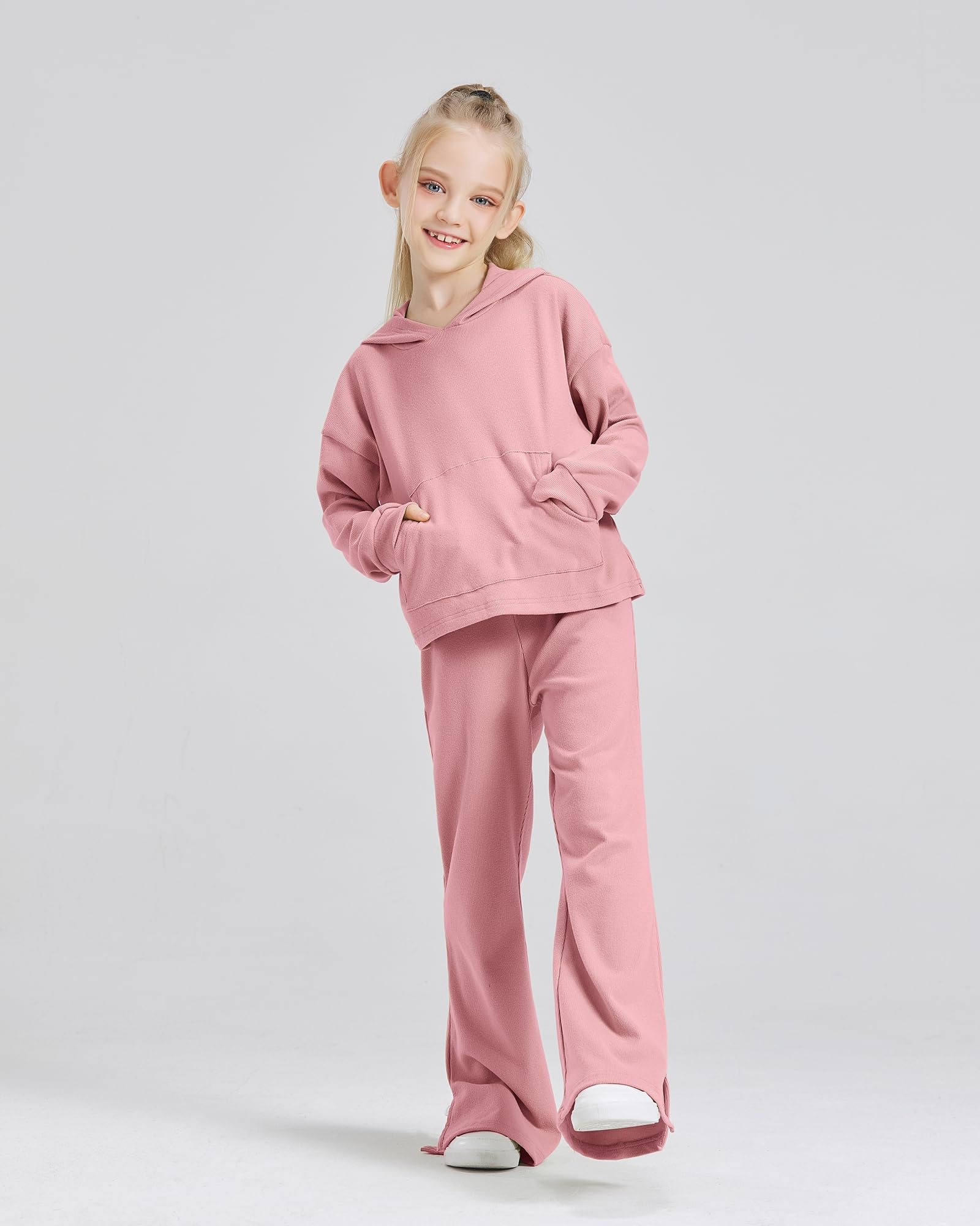 **Girls' 2-Piece Hoodie & Long Sleeve Shirt Set - Cute Bell Bottom Sweatsuit for Spring 2025 | Casual Outfits for School, Playdates & Everyday Wear**