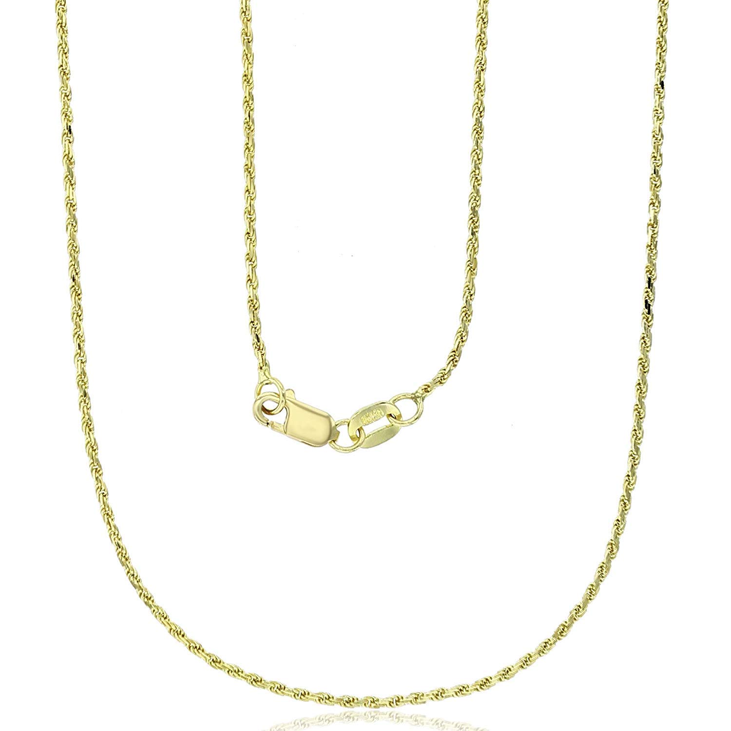 14K Yellow Gold Solid 1mm-8mm Diamond Cut Rope Chain Necklace with Lobster Claw Clasp for Men & Women | Italian Crafted Jewelry | Perfect for Gifts, Weddings & Everyday Elegance