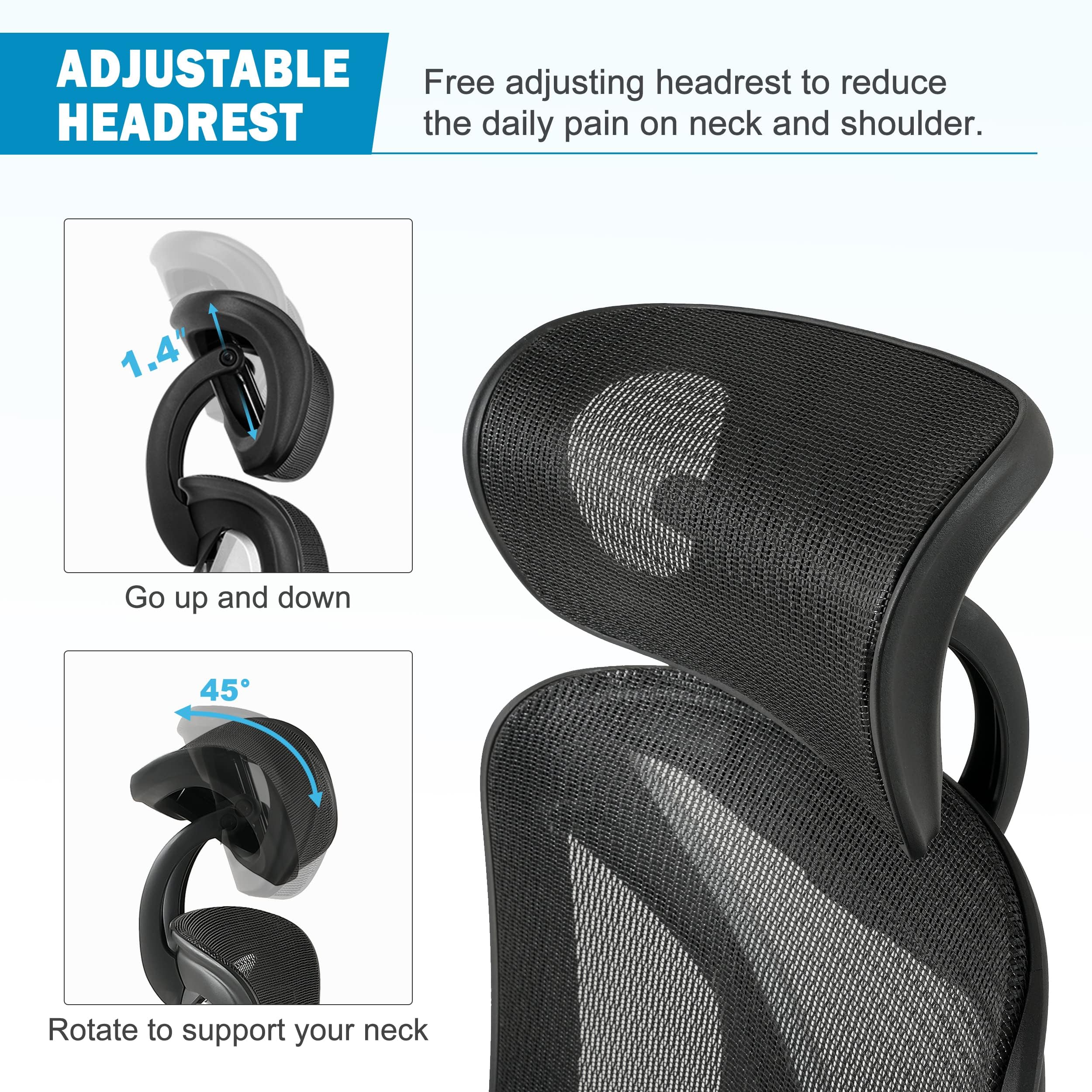 GABRYLLY Ergonomic Office Chair - Big and Tall Mesh Computer Chair with Adjustable Lumbar Support, 3D Armrests & Headrest - High Back Desk Chair for Home Office, Gaming & Work (Grey) - Perfect for Long Hours Sitting, Back Pain Relief & Productivity Boost