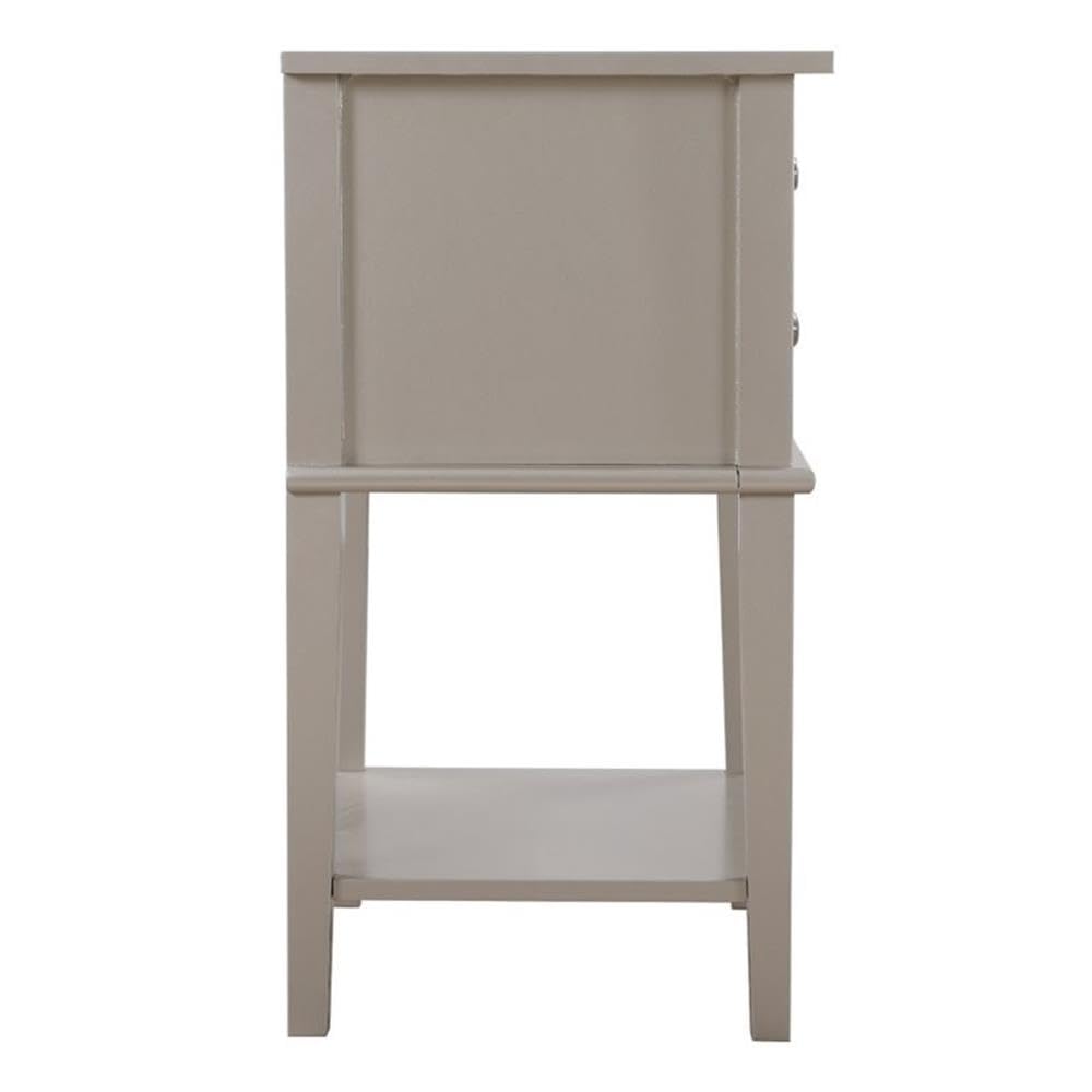Pemberly Row Contemporary Solid Wood 2 Drawer Nightstand in Silver Champagne - Modern Bedside Table for Bedroom, Living Room & Guest Room
