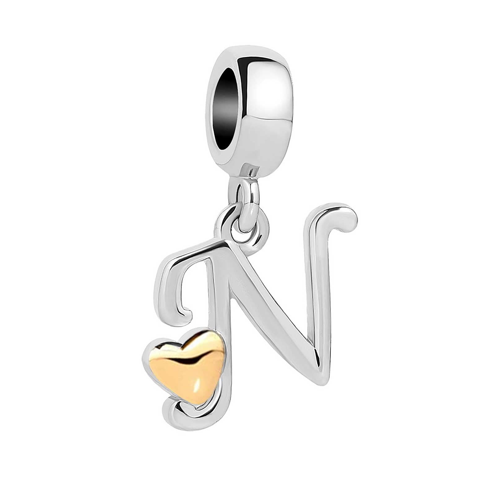 KunBead Gold Tone Letter Initial Alphabet Heart Dangle Charms for Women & Girls - Compatible with Pandora Bracelets & Necklaces - Perfect for Gifts, Birthdays, and Personalized Jewelry