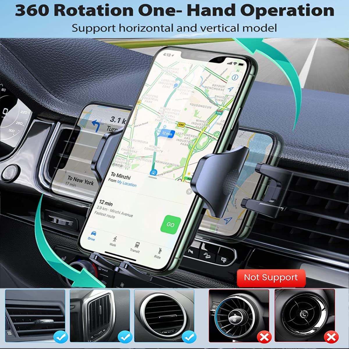 Secure & Stable Car Phone Holder - Universal Hands-Free Vent Mount for iPhone & Smartphones | Perfect for GPS Navigation, Music Control & Safe Driving