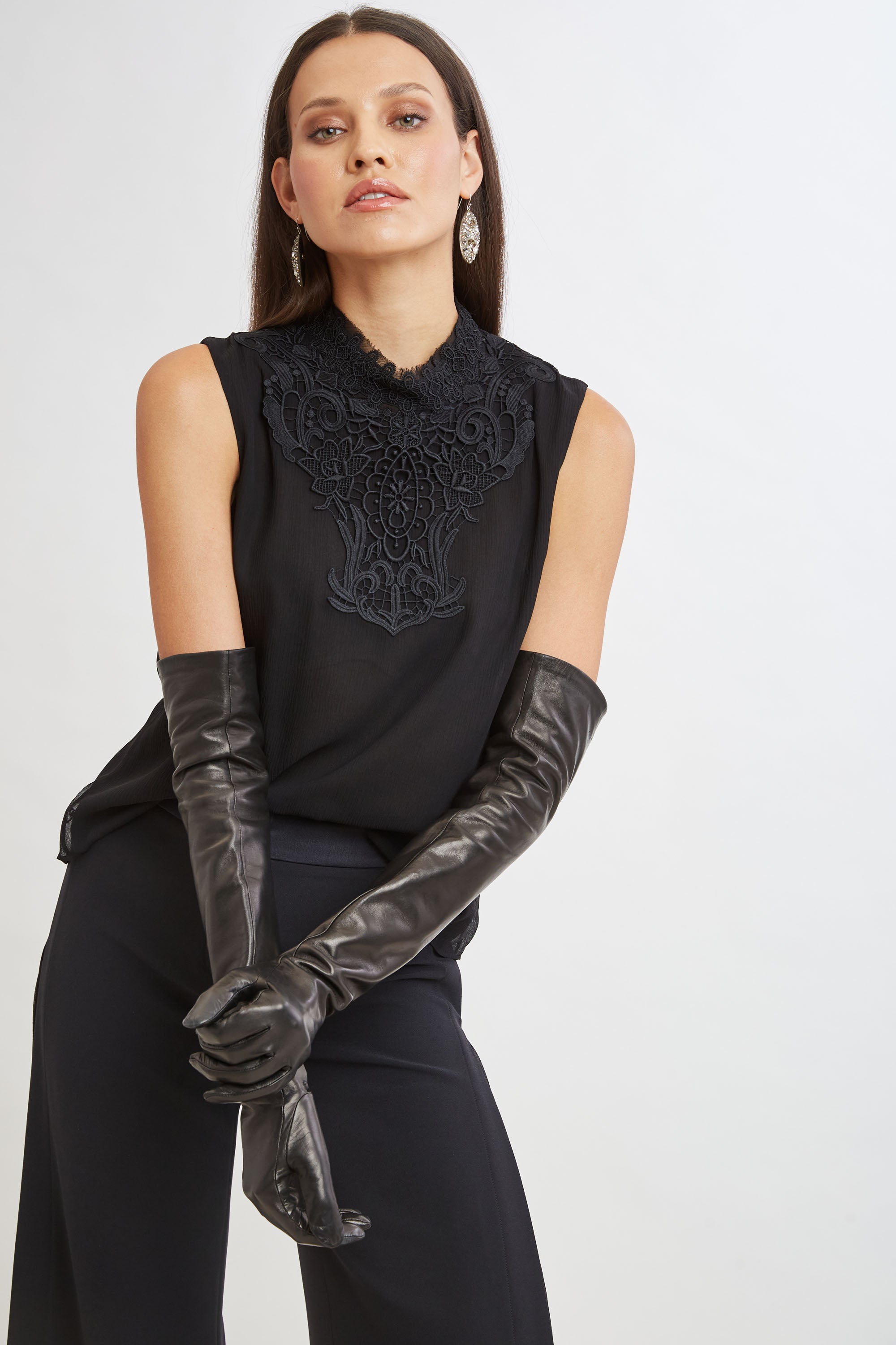 Elegant Lace Insert Crinkle Silk Chiffon Blouse for Women | Breathable Summer Fashion Top | Perfect for Office Wear, Date Night & Special Occasions