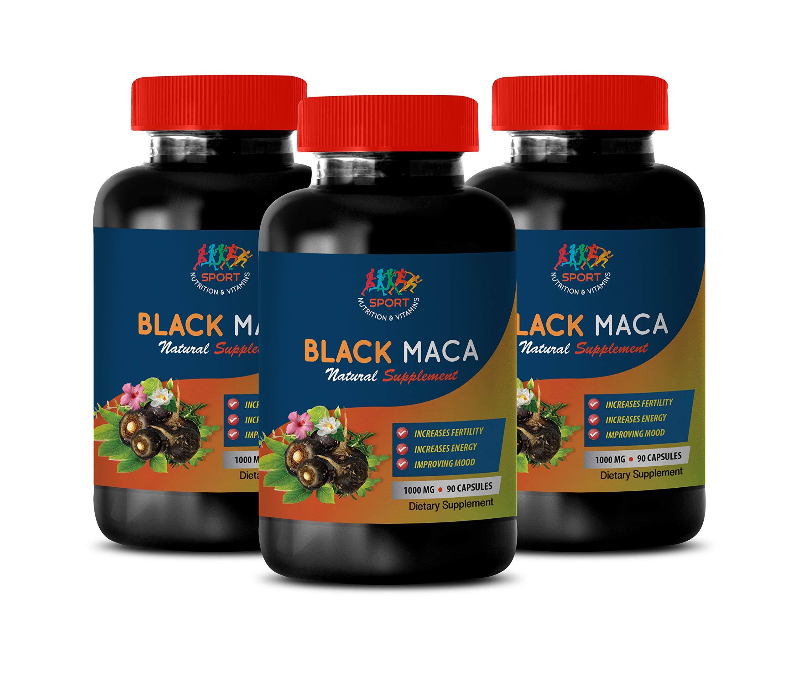 Premium Black Maca 1000mg Capsules for Men - Natural Energy Booster & Dietary Supplement - 3 Bottles (270 Veggie Caps) - Supports Stamina, Vitality & Performance - Ideal for Workouts, Fitness & Daily Energy Boost