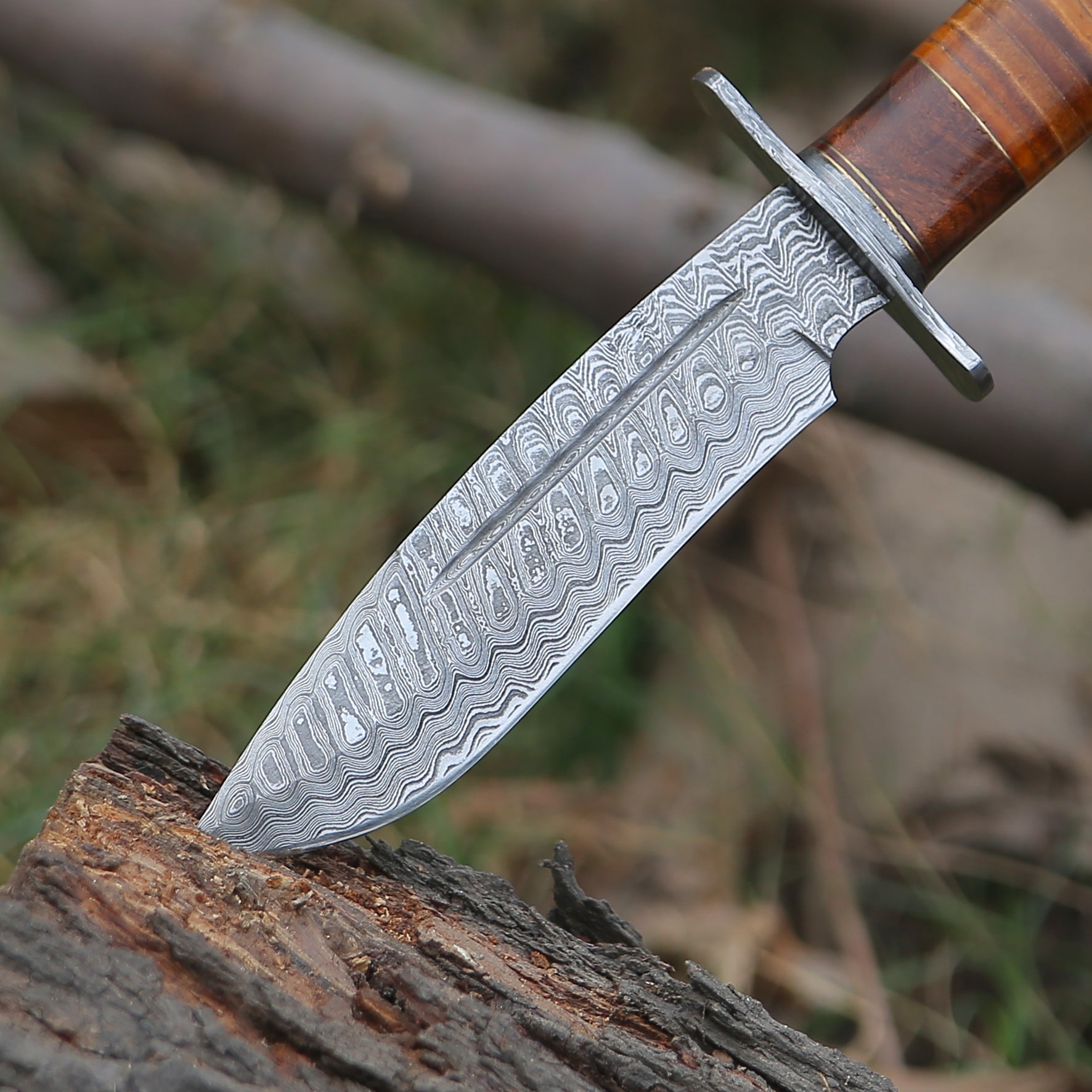 Premium Rambo Bowie Knife with Exotic Rosewood & Stacked Leather Handle - Tactical Survival Knife for Outdoor Camping, Hunting, and Bushcraft Adventures
