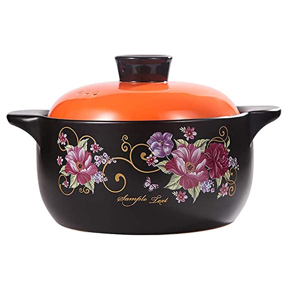 Floral Ceramic Casserole Dish - 2.7L & 3.8L Clay Pot for Stews, Seafood Bisque & Soups - Perfect for 2-3 People - Ideal for Family Dinners, Entertaining Guests & Slow Cooking