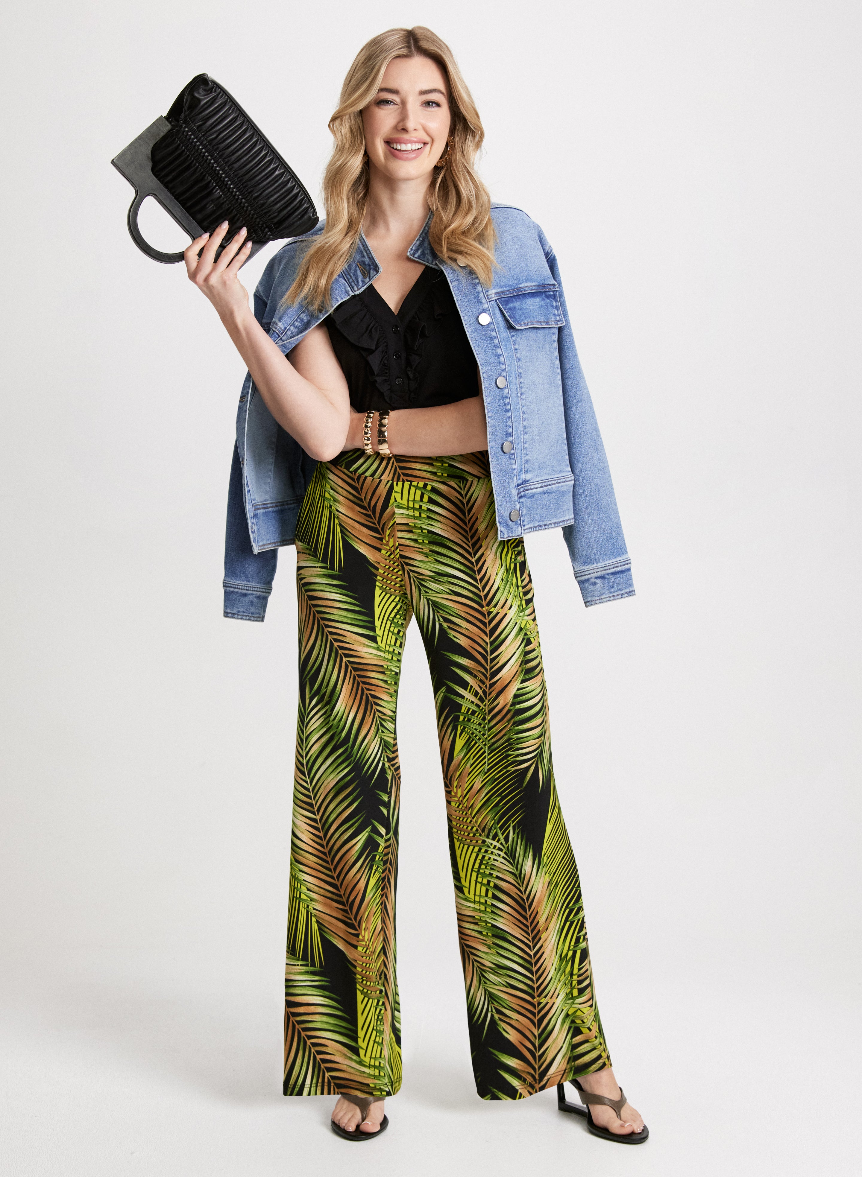 Cargo Pocket Denim Jacket & Palm Print Pants - Stylish Streetwear Outfit for Men | Perfect for Casual Wear, Urban Fashion, and Outdoor Adventures
