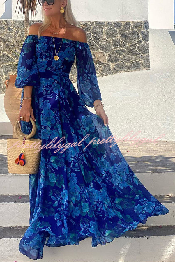 Floral Off Shoulder Back Smocked Vacation Maxi Dress - Elegant Summer Beach Dress for Women | Perfect for Beach Vacations, Weddings & Date Nights