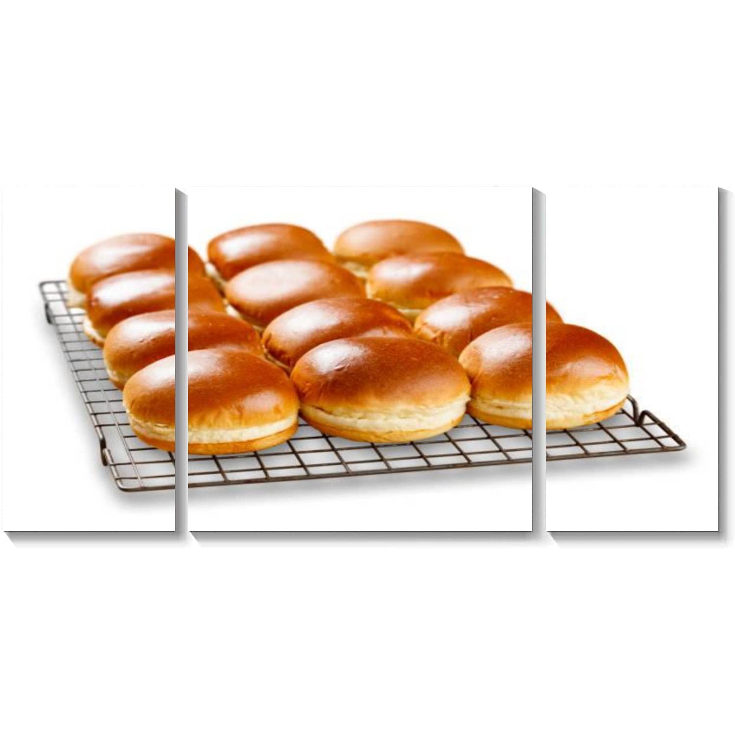 BDMPIZLNSF 3-Panel Canvas Wall Art - French Brioche Buns Cooling on Wire Tray Framed Painting, Modern Kitchen & Dining Room Decor, Ready to Hang for Home & Office