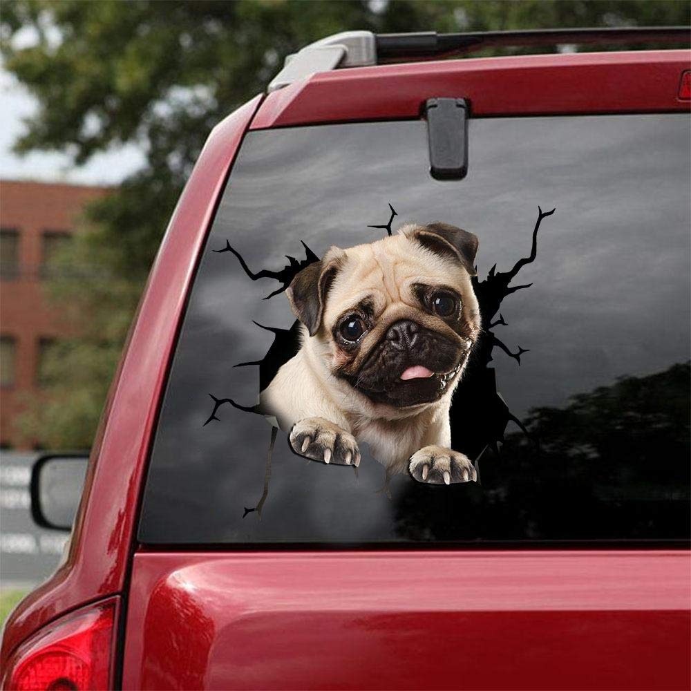 Realistic Pug Car Decals - Pack of 2 Dog Stickers for Windows & Walls (12
