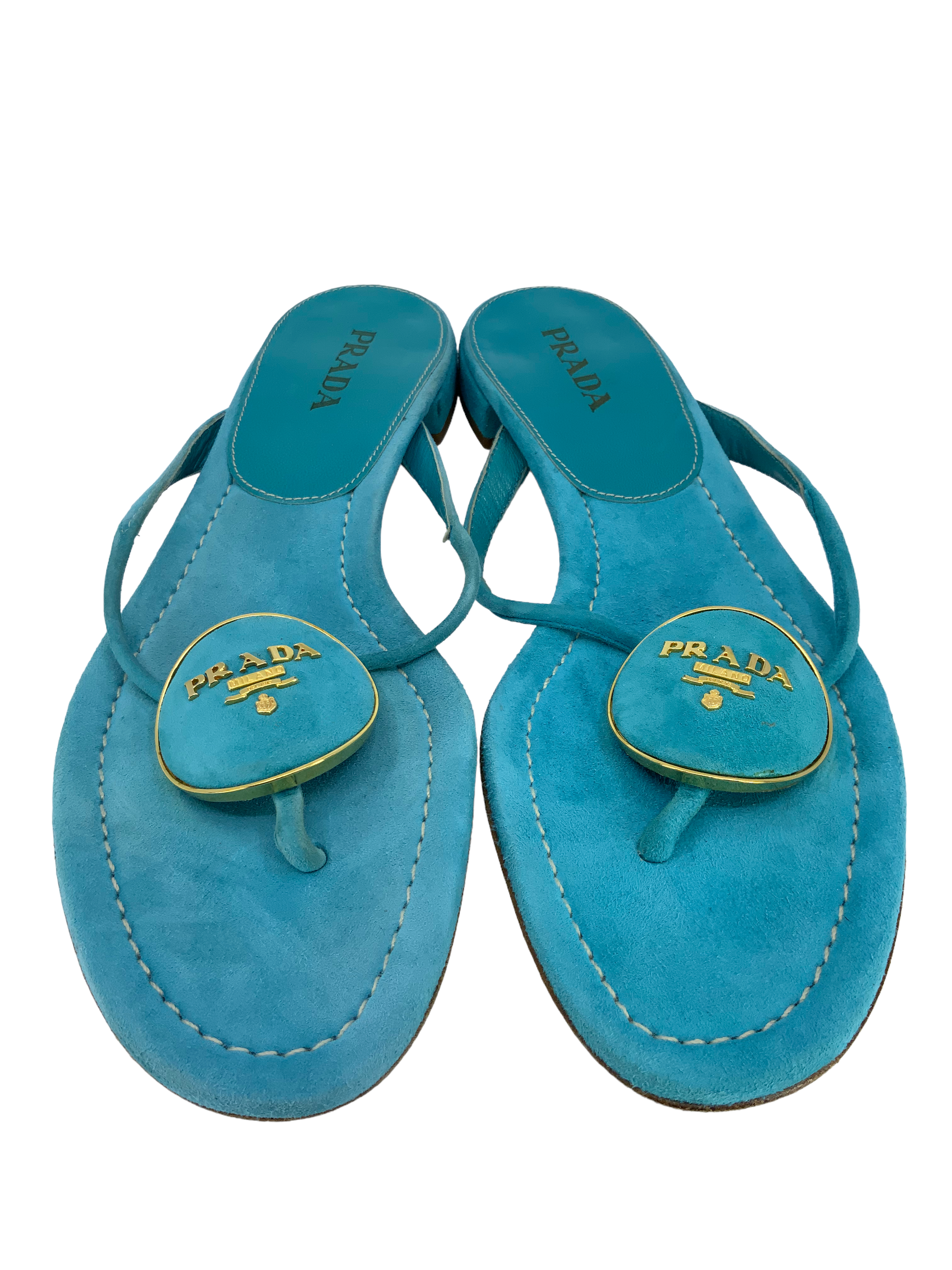 Prada Suede Logo Thong Sandals Women's Size 8.5 - Comfortable Luxury Flip Flops for Beach, Pool & Summer Outfits