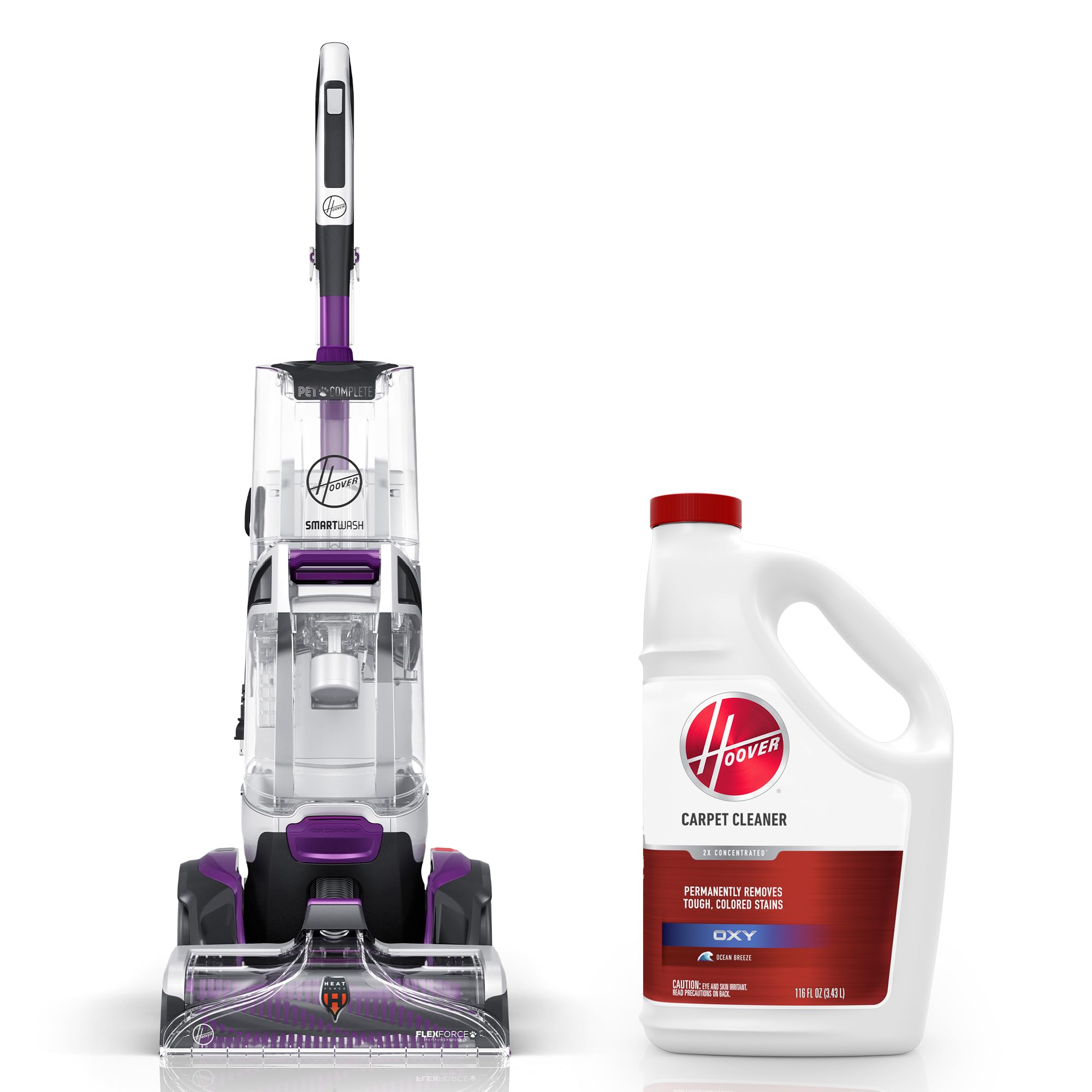 Hoover SmartWash Pet Automatic Carpet Cleaner with Spot Chaser Stain Remover Wand (FH53000PC) + Oxy Deep Cleaning Carpet Shampoo Concentrate (116 oz, AH31936) - Powerful Pet Hair & Stain Removal for Carpets, Upholstery, and Rugs - Ideal for Homes with Pets, Kids, and High-Traffic Areas