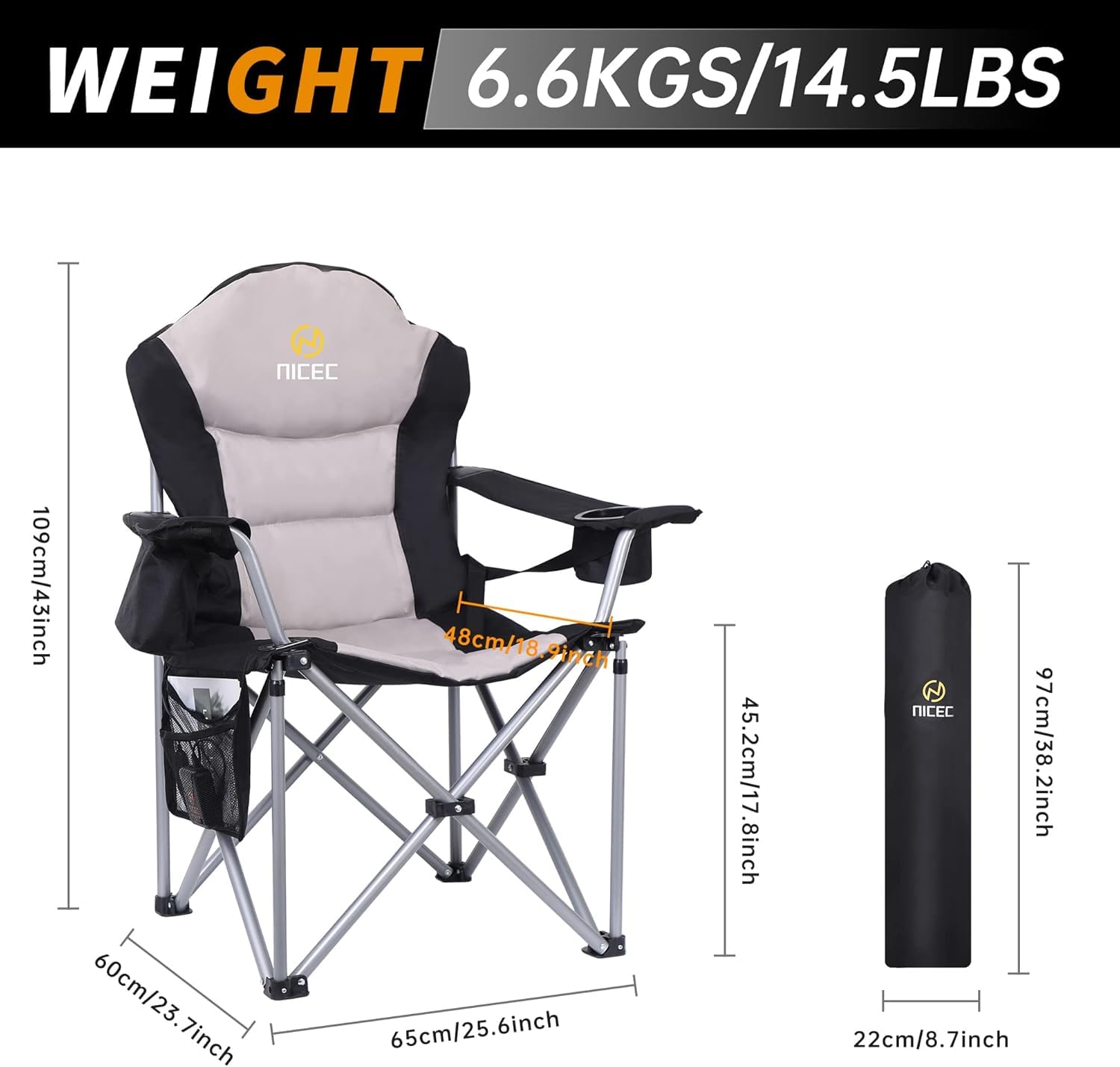 Premium Outdoor Heated Chair - Portable Electric Camping Chair with Thick Padding, Heavy Duty Cooler, Carry Bag & Side Pockets - Includes 10000mAh Power Bank (2 Pack) - Perfect for Beach, Backyard, Picnics & Winter Camping
