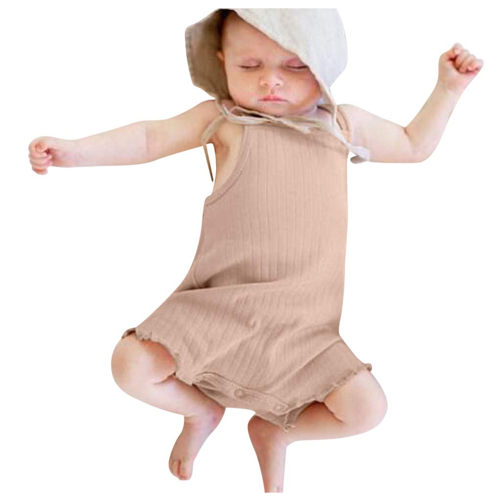 Baby Girls' Solid Color Romper Jumpsuit - Newborn Stripe Strap Outfit for Summer | Perfect for Playdates, Beach Trips & Family Photos