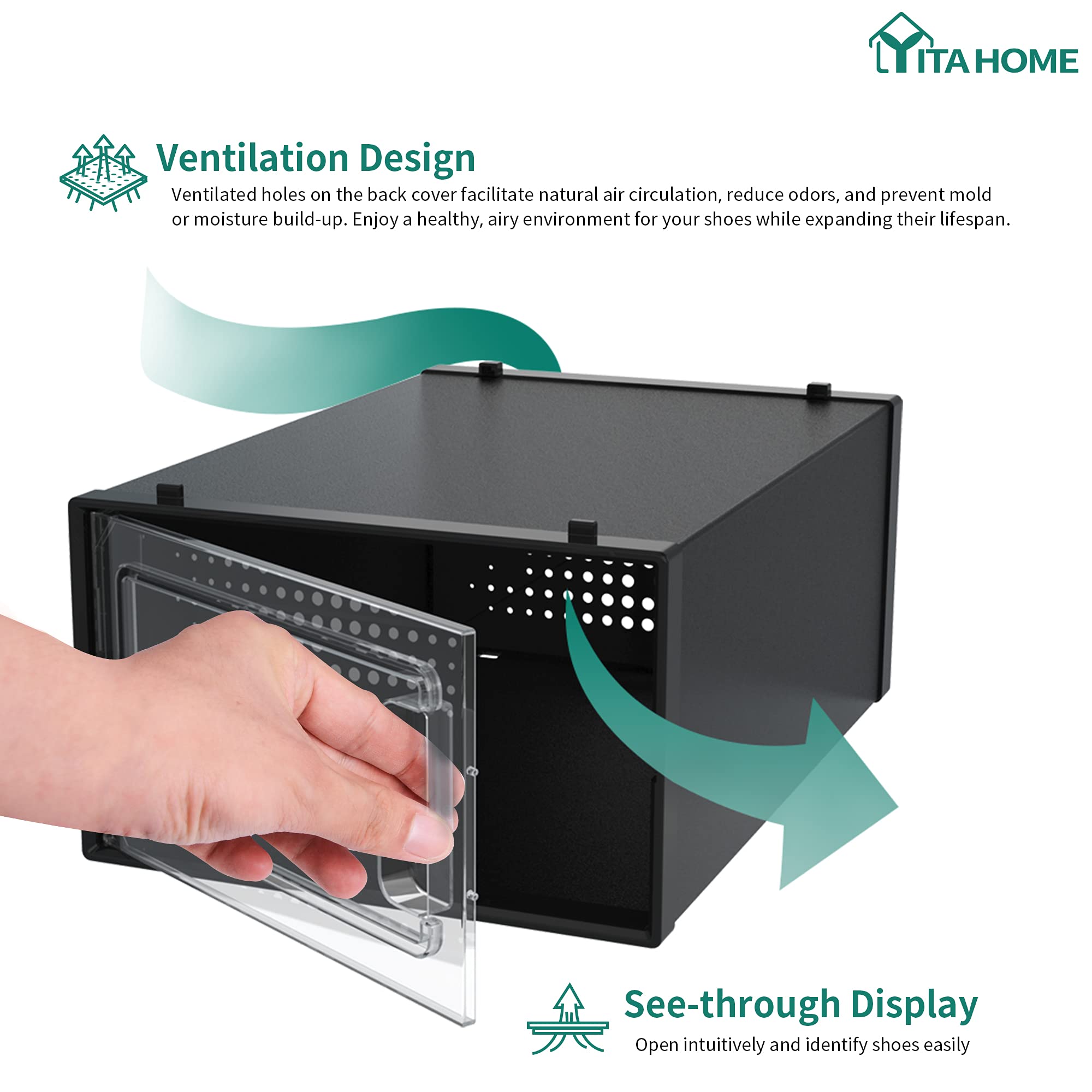 YITAHOME 18-Pack Stackable Shoe Storage Boxes with Clear Door & Ventilation Holes - Sturdy Shoe Organizers for Shoes Up to Size 44 - Perfect for Closet Organization, Shoe Display & Home Storage Solutions