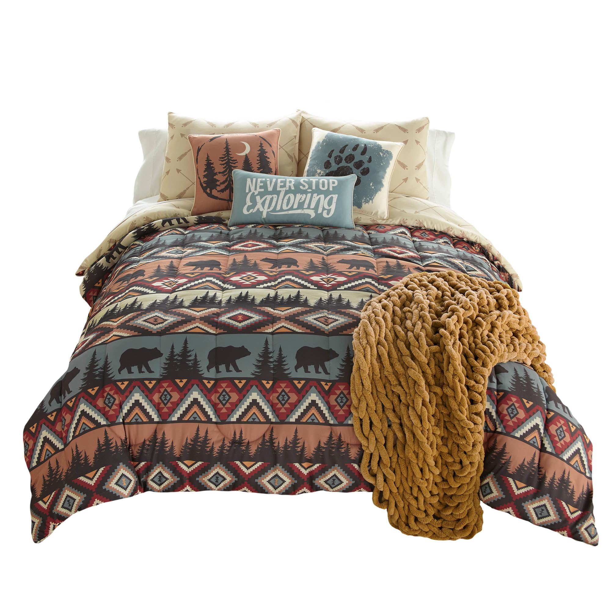Donna Sharp Queen Bedding Set - 3 Piece Bear Totem Lodge Comforter Set with Queen Comforter & 2 Standard Pillow Shams - Machine Washable - Cozy Cabin Retreat & Lodge Style Bedroom Decor