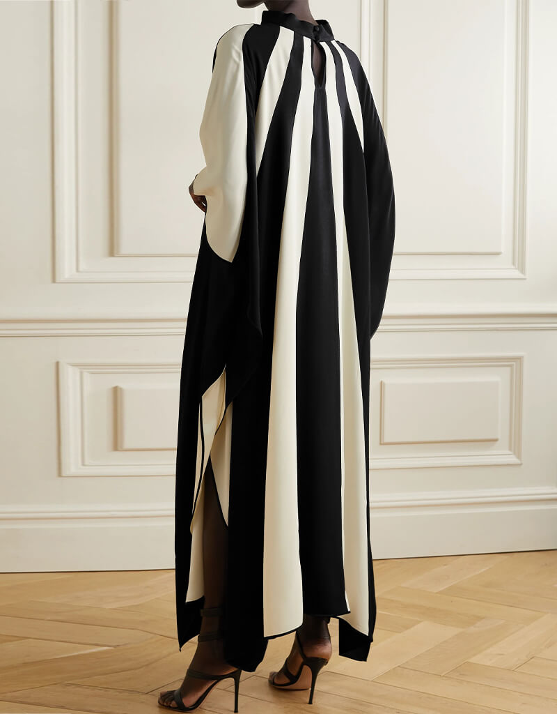 Luxury Black and White Satin Silk Kaftan Dress - Elegant Soft Flowy Lounge Wear for Women - Perfect for Beach Cover Ups, Bridal Party, and Evening Occasions