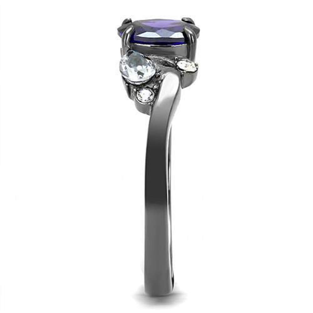 WildKlass Stainless Steel Ring for Women - AAA CZ Tanzanite, IP Gun Black Finish | Elegant Jewelry Gift