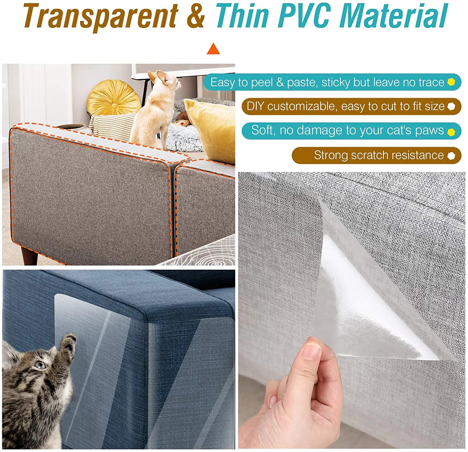 Durable Cat Furniture Protector - Scratch Proof Sofa & Couch Cover for Cats - Pet Proof Living Room Decor for Home Use