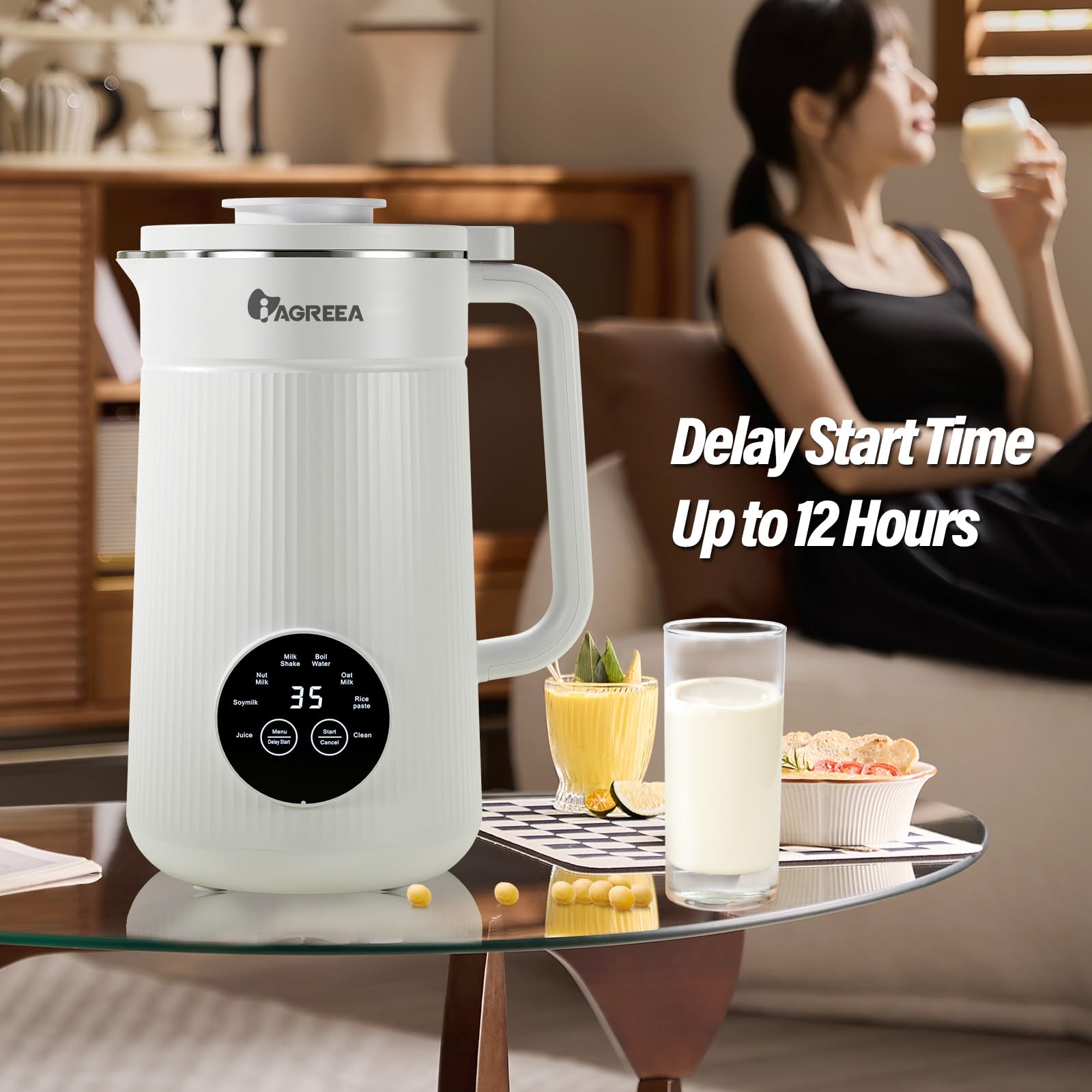 IAGREEA Automatic Nut Milk Maker Machine - 35 oz Homemade Almond, Oat, Soy & Plant-Based Milk Maker for Dairy-Free Beverages | 10-Blade Countertop Blender with 2-Hour Heat Preservation | Perfect for Vegan, Keto & Healthy Lifestyles