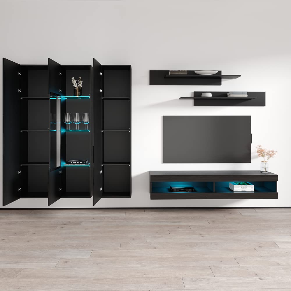 Modern Wall-Mounted TV Stand with Storage & LED Lights - 34