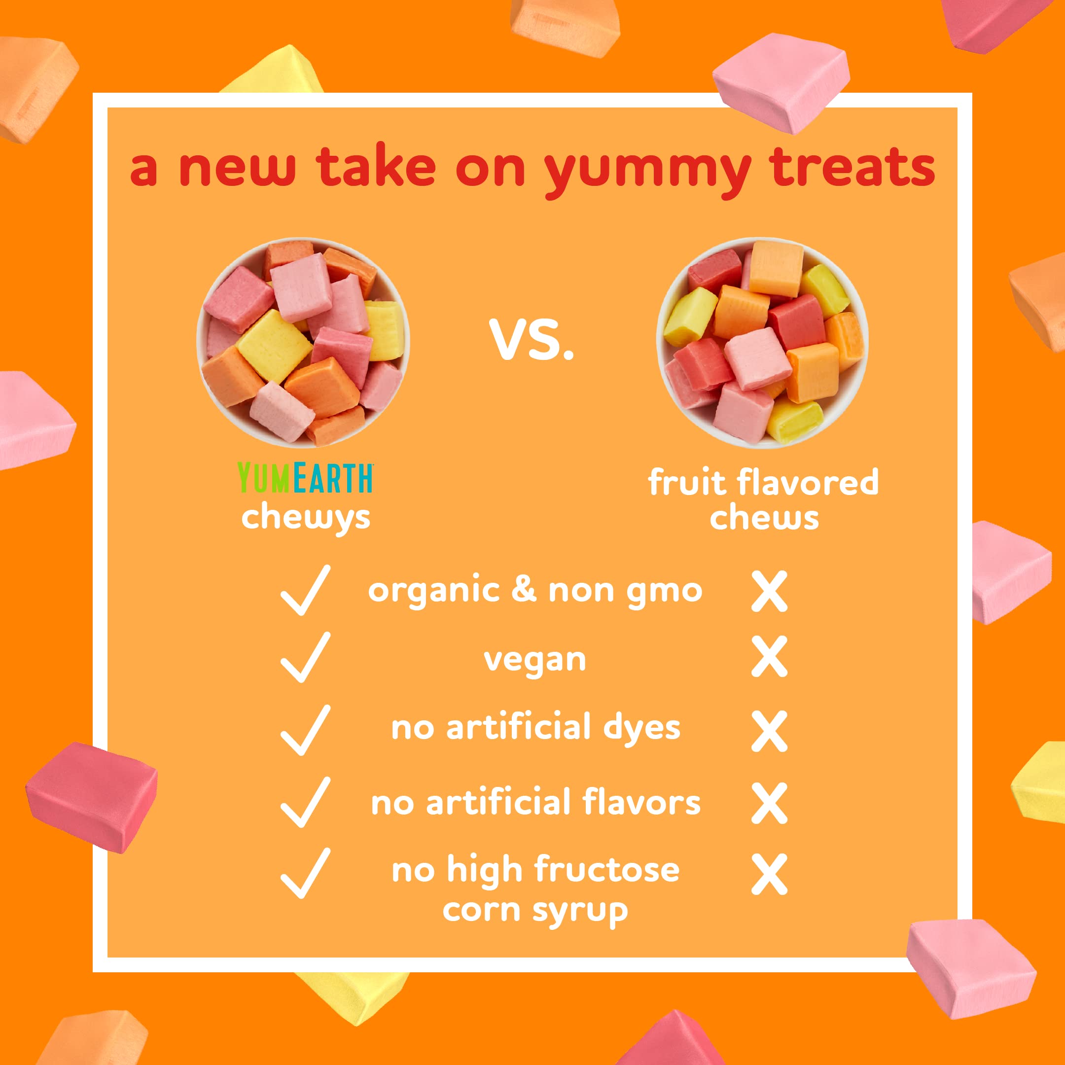 YumEarth Organic Fruit Chews - Natural Fruit Flavored Candy, Dye-Free, Allergy Friendly, Gluten Free, Non-GMO, Vegan Snacks with No Artificial Flavors, 8oz (Pack of 6) - Perfect for School Lunches, Parties & Healthy Treats