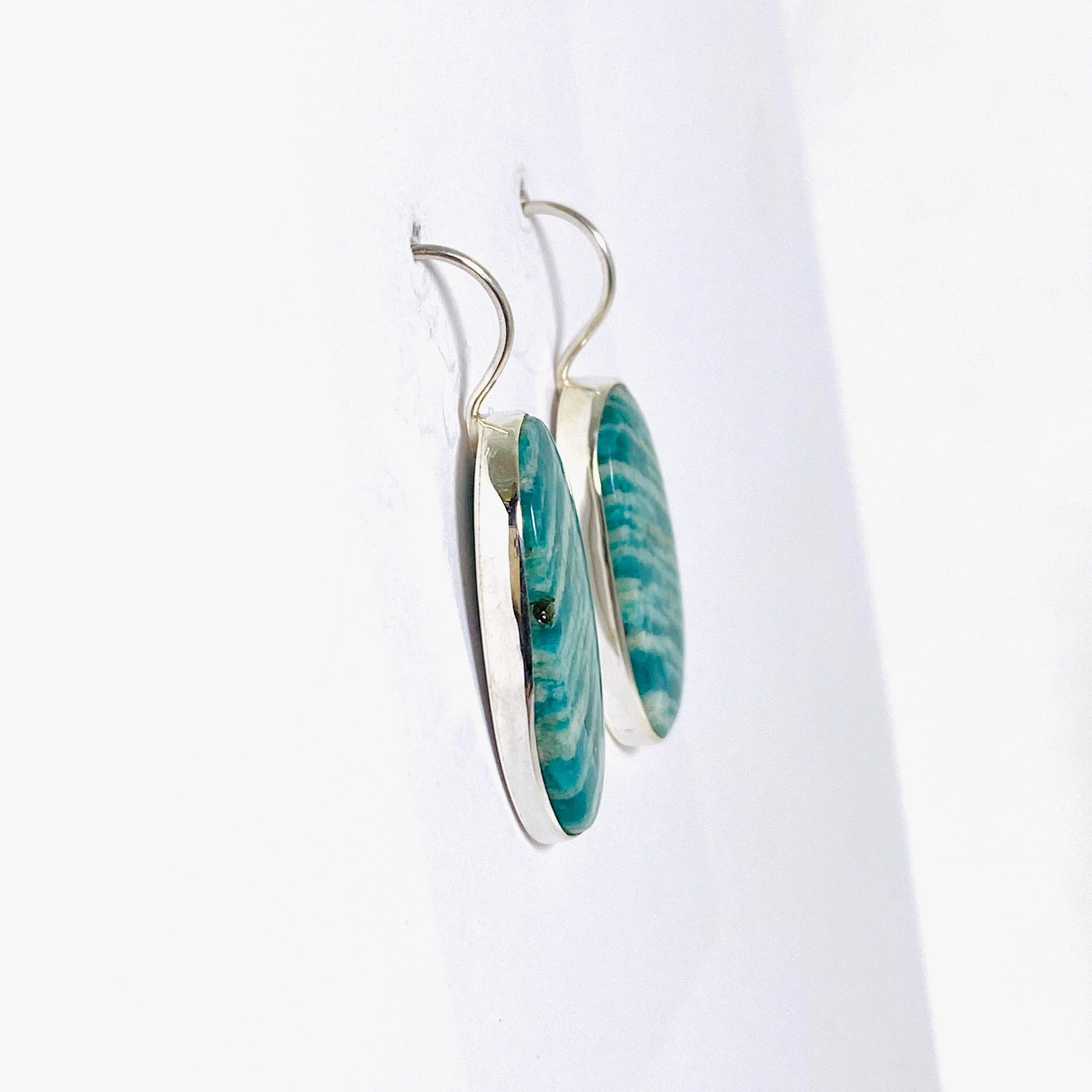 Amazonite Oval Fixed Hook Earrings for Women – Elegant Green Gemstone Jewelry Gift – Perfect for Weddings, Parties & Everyday Wear KEGJ1320