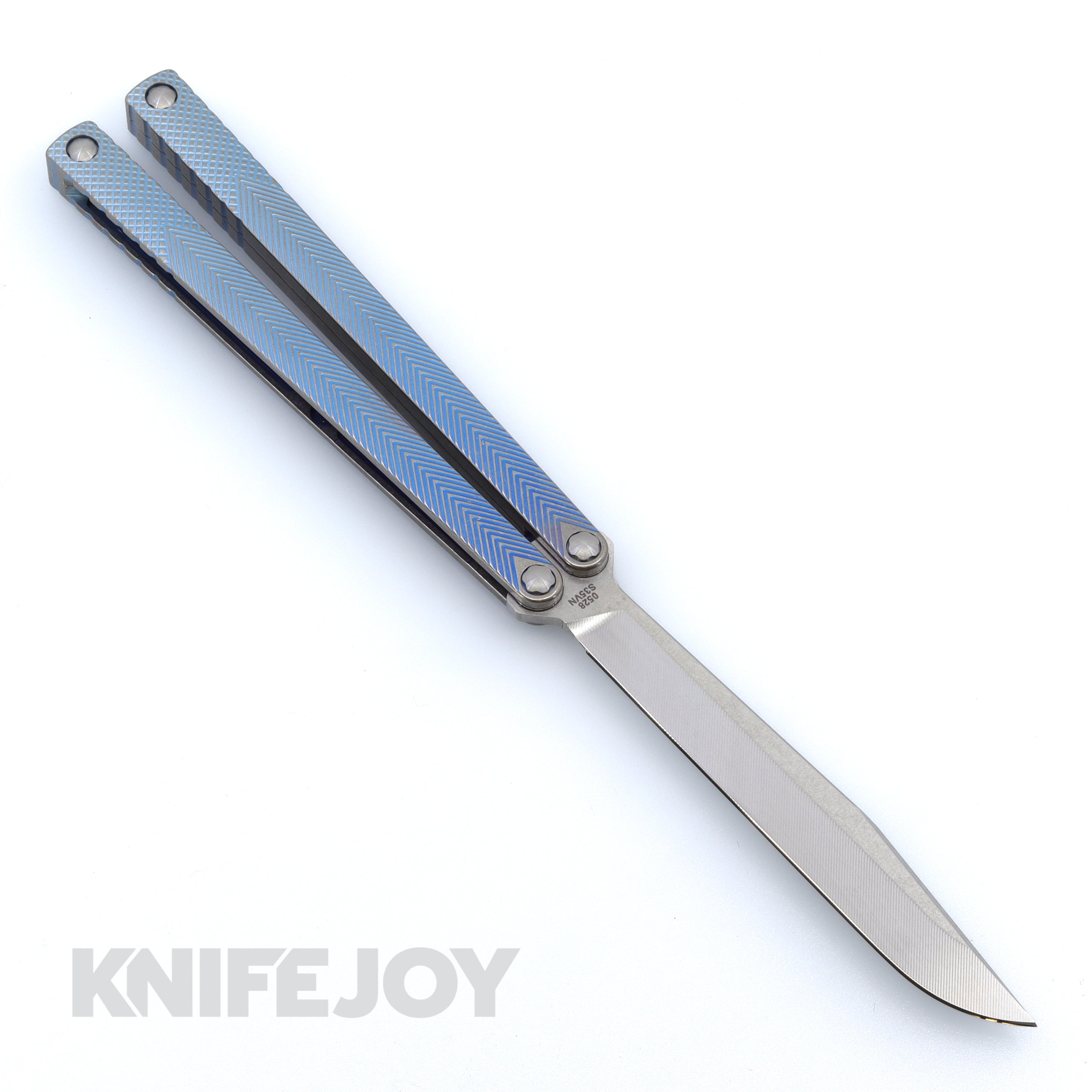 MachineWise Serif Balisong Knife - S35VN Steel Blade with Textured Grade 5 Titanium Handles (Blue Fade) - Perfect for EDC, Collecting & Flipping Practice