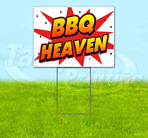 WBG BBQ Heaven 18x24 Inch Outdoor Yard Sign with Metal Step Stake - Durable Advertising Sign for Backyard, Parties, and Events - USA Made, Bulk Discounts Available