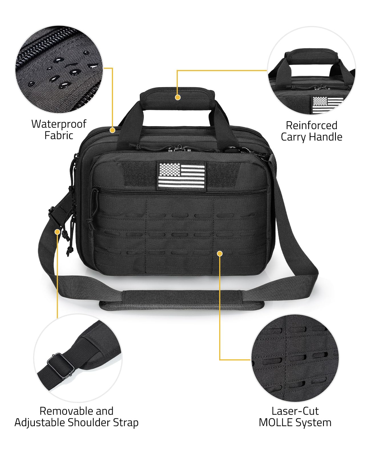 CVLIFE Tactical Gun Range Bag - Lockable 3 Compartment Pistol Case for Handguns, Hunting & Shooting Range - Durable Gun Carrying Case for Outdoor Sports & Firearm Storage