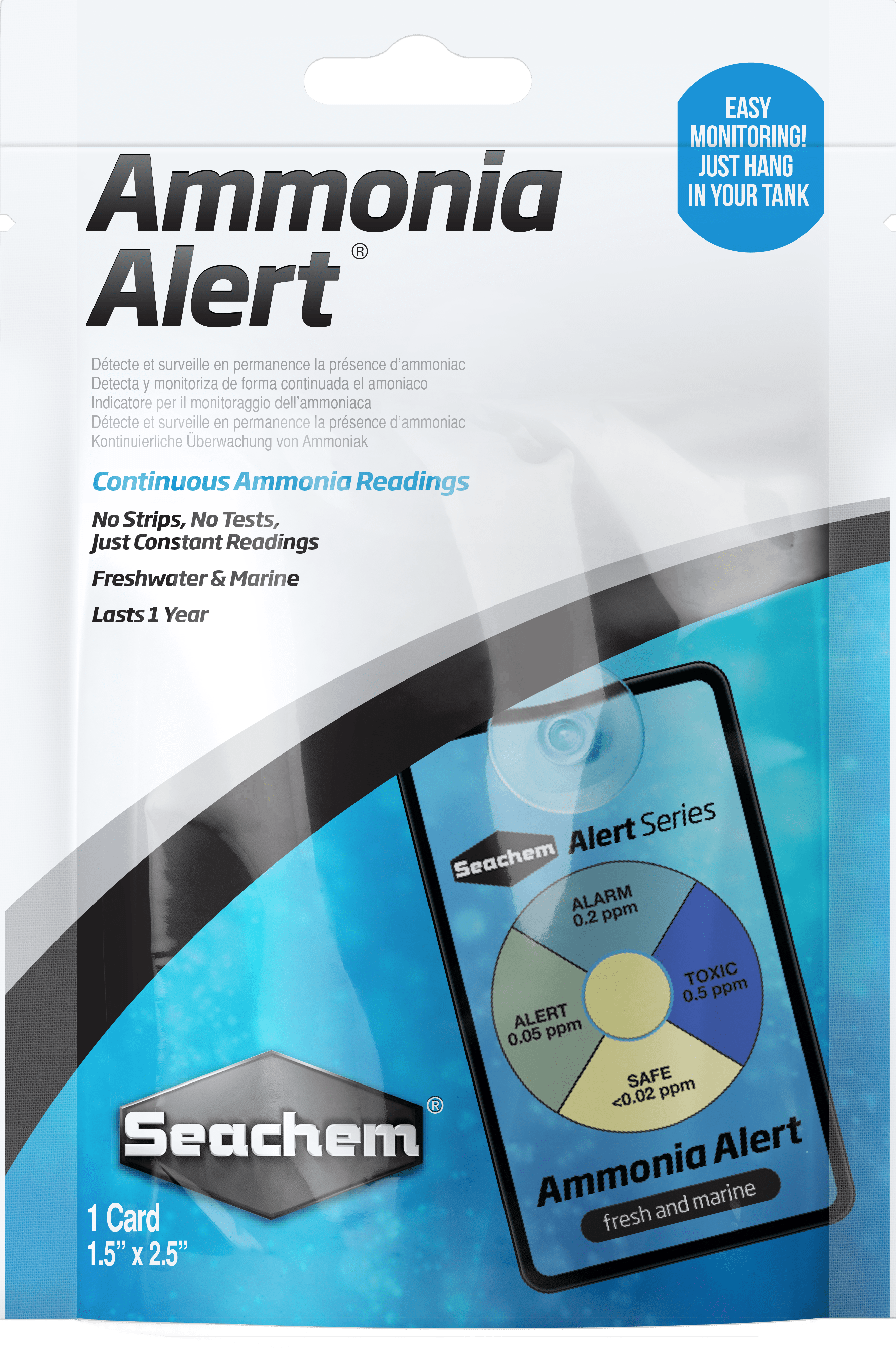 Seachem Ammonia Alert - Freshwater & Saltwater Aquarium Ammonia Detector - Continuous Monitoring for Fish Tank, Pond, and Aquatic Pets - Ideal for Home, Office, and Classroom Aquariums