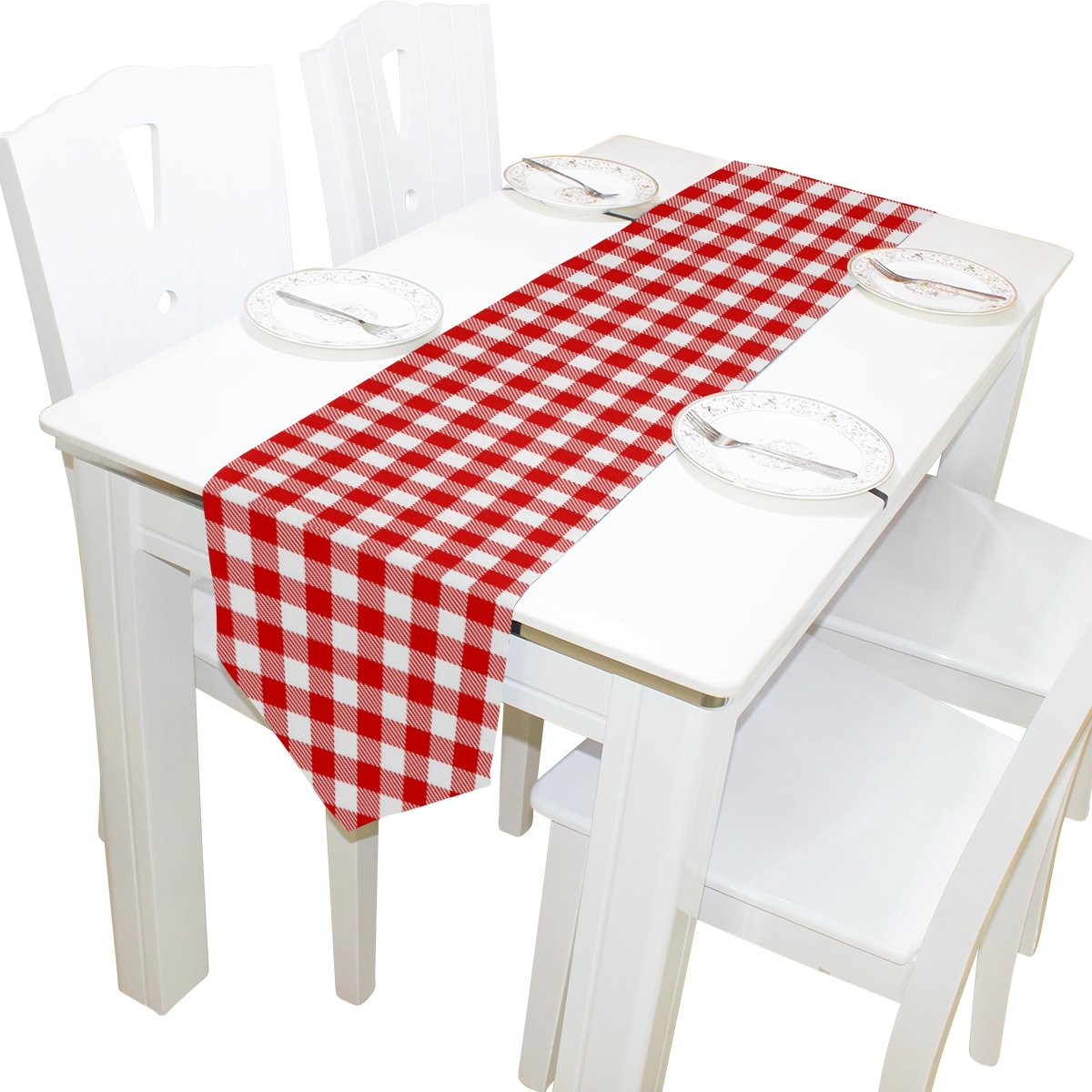 ALAZA Italian Red White Plaid Table Runner 13x70 Inches - Elegant Dining Table Decor for Wedding, Party, Banquet & Holiday Celebrations - Perfect for Coffee Tables, Kitchen Islands and Formal Dining Room Settings