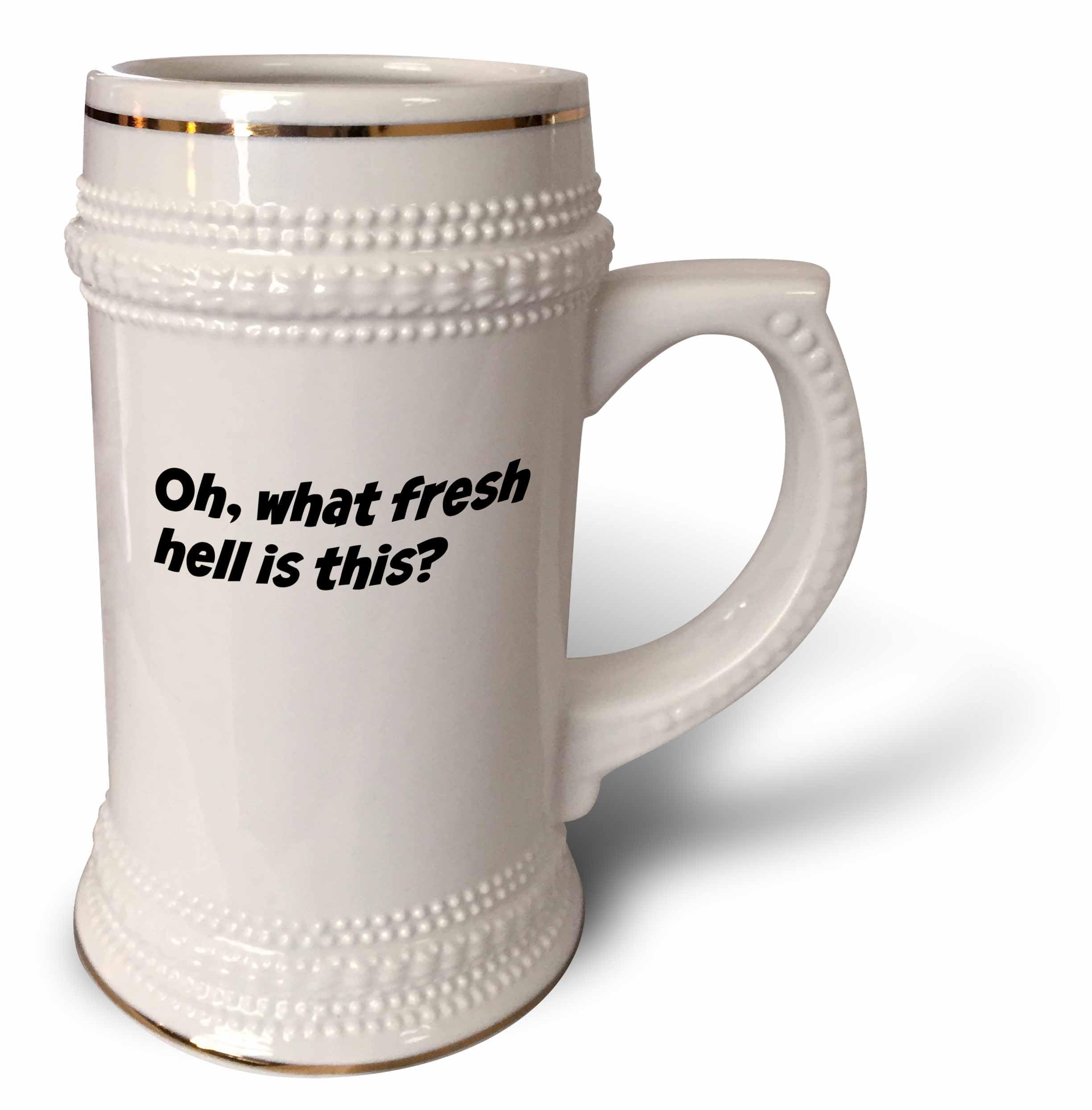 3dRose 'Oh What Fresh Hell Is This' Funny Coffee Mug - 18oz & 22oz Ceramic Stein - White - Perfect for Office Humor, Gifts & Sarcastic Tea Drinkers
