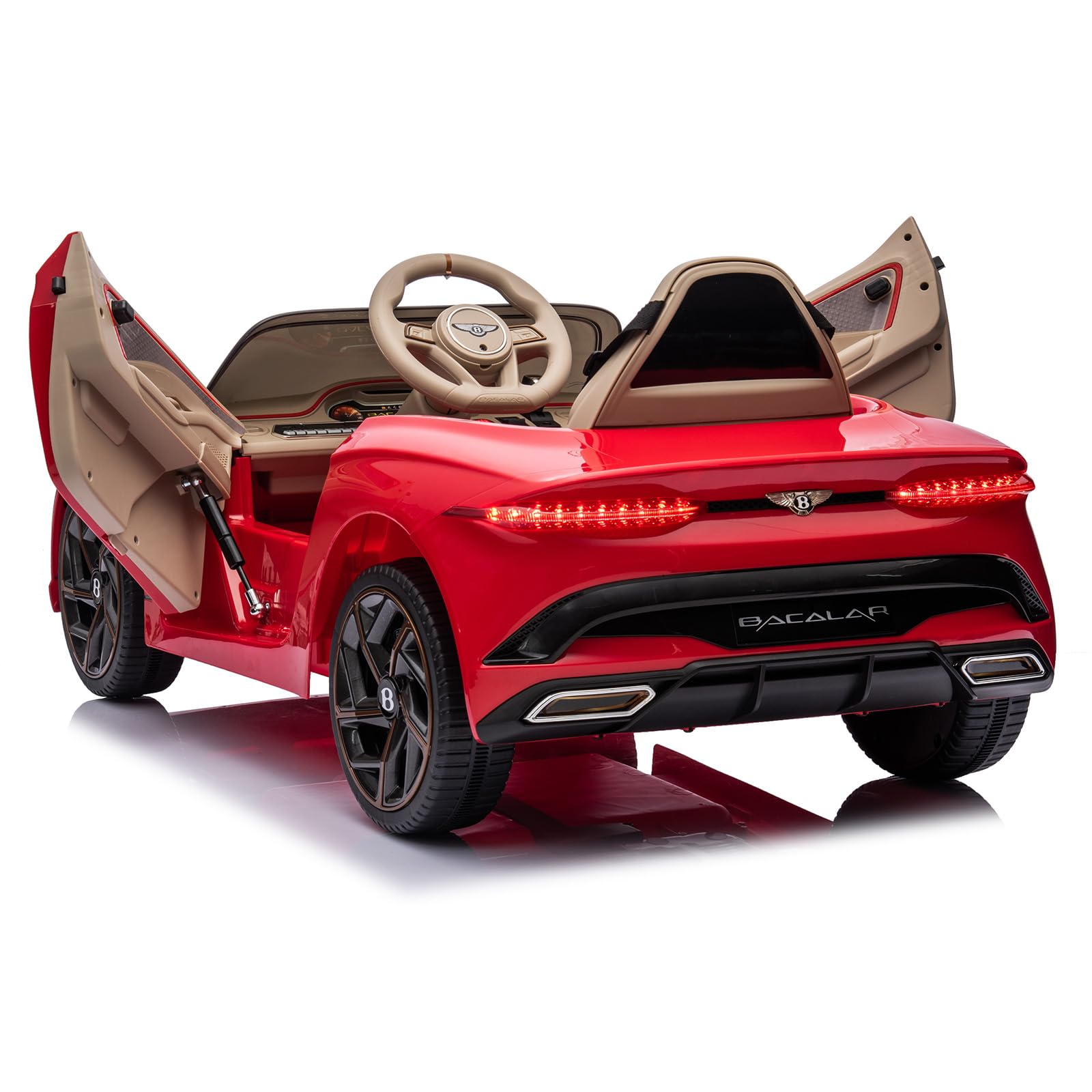 Hetoy 12V Kids Ride On Car - Licensed Bentley Bacalar Electric Vehicle with Parent Remote Control, Scissor Doors, 3 Speed Modes, LED Lights & Music - Red Battery Powered Toy Car for Boys & Girls - Perfect for Birthday Gifts, Outdoor Play & Backyard Fun