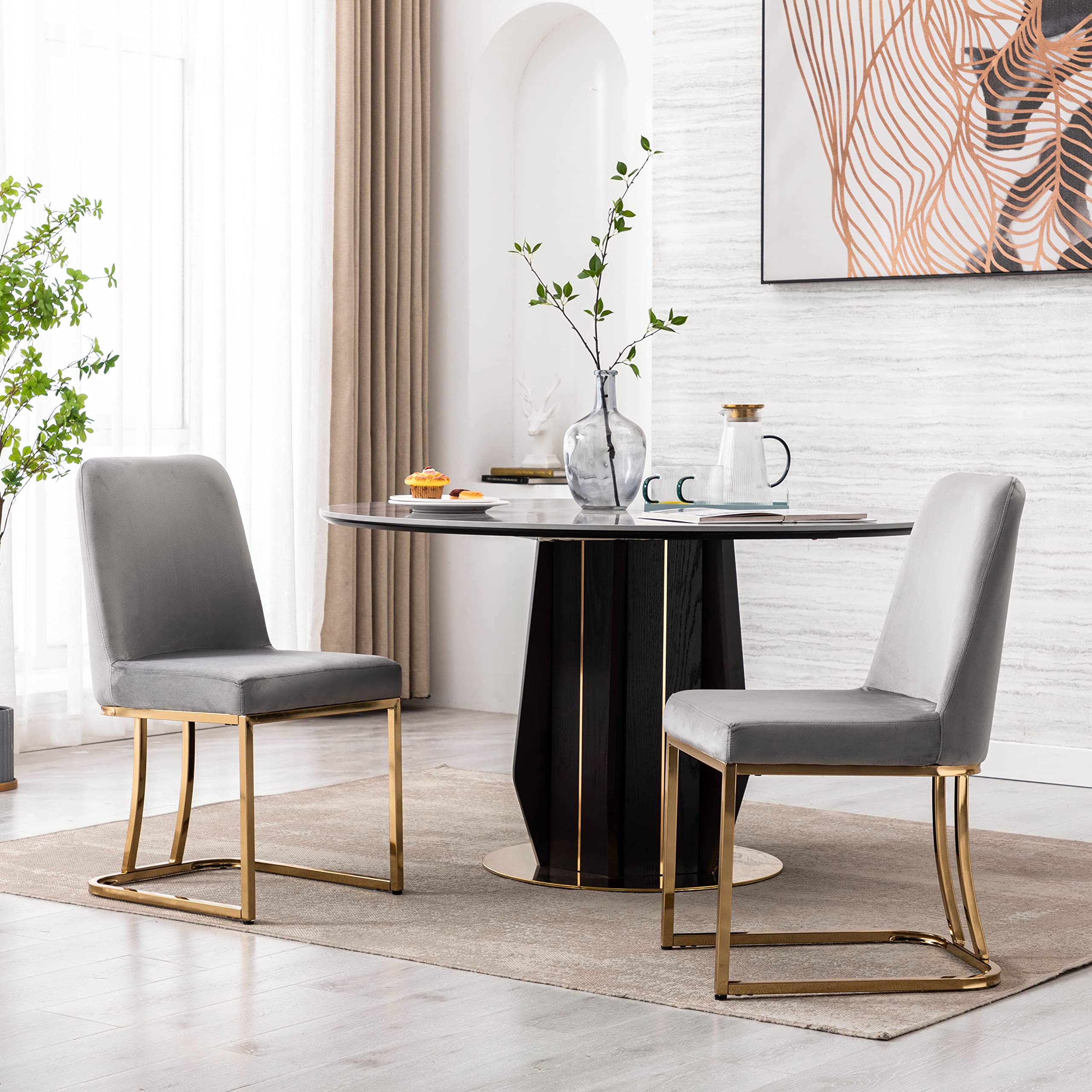 2-Piece Velvet Dining Room Chairs Set - Modern High Back Upholstered Side Chairs, Armless Grey Accent Chairs for Dining Room, Living Room & Home Decor | Perfect for Small Spaces, Apartments & Entertaining Guests