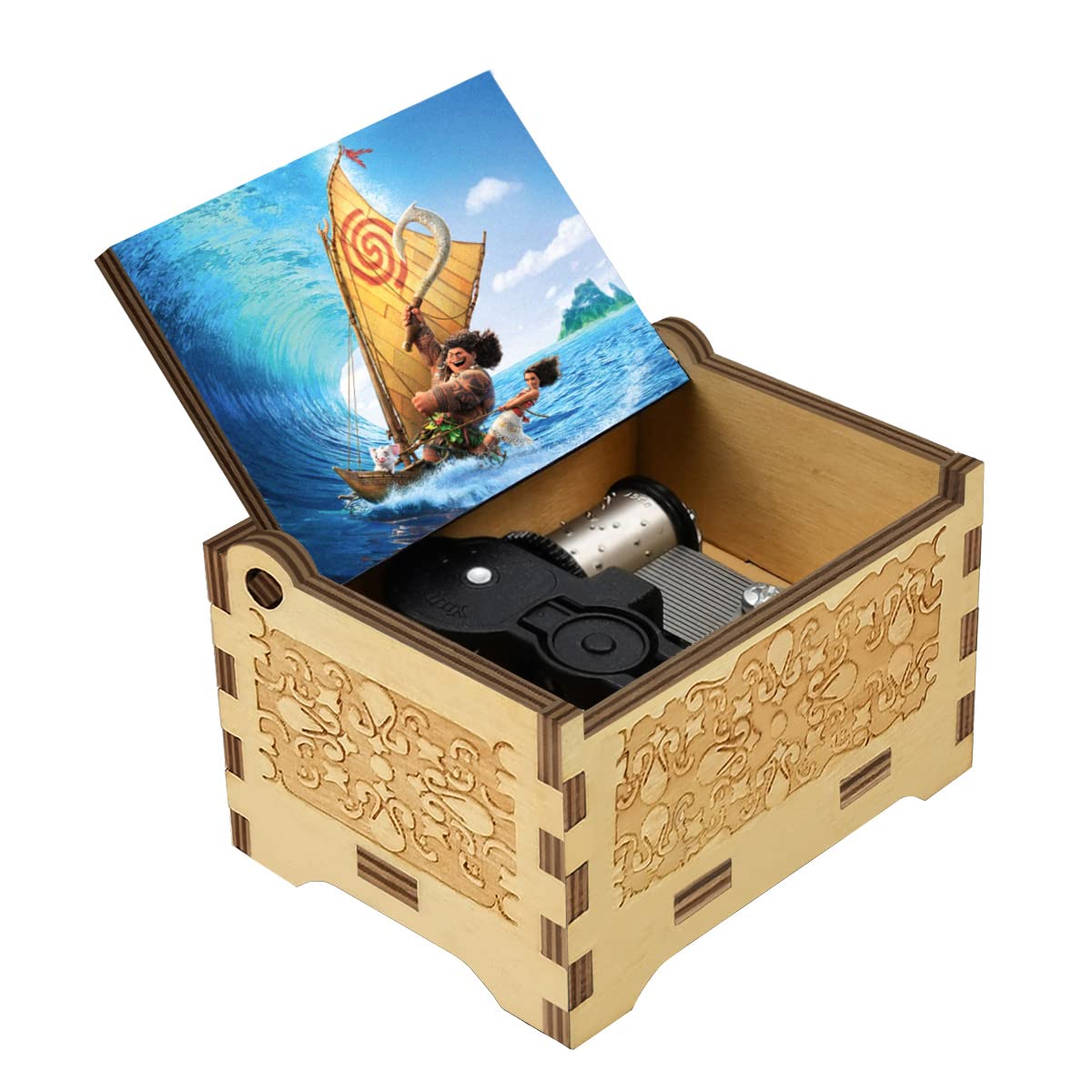 Sooharic Moana Music Box - Hand Carved Antique Wind Up Musical Gift Box for Kids, Birthday, Christmas & Special Occasions | Disney Moana Theme Collectible for Home Décor & Kids' Room