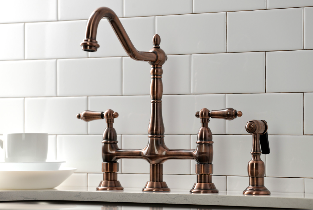 Stainless Steel Lever Handles Bridge Kitchen Faucet with Pull Down Side Sprayer - Perfect for Modern Farmhouse & Commercial Style Sinks