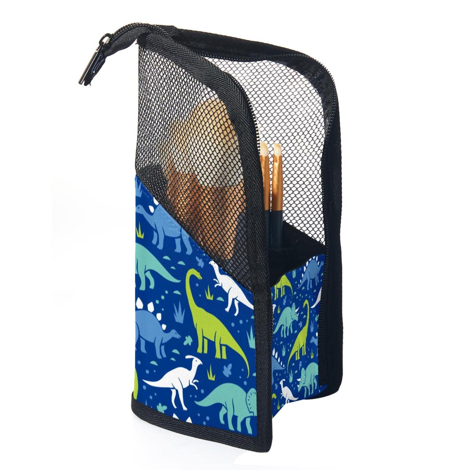 Professional 12-Piece Cosmetic Brush Set with Dinosaur Stand Holder - Portable Makeup Brush Organizer Pouch for Women & Girls - Perfect for Travel, Home, and Salon Use